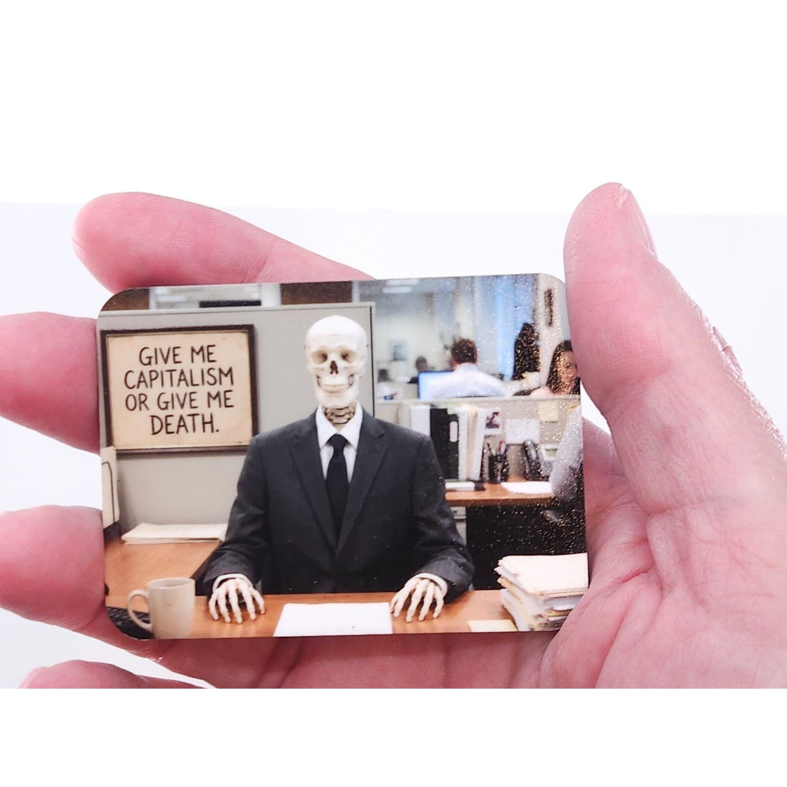 Skeleton Funny 80s Capitalism Fridge Set of 2 Magnets Set Work GenX Humor - Thumbnail 4