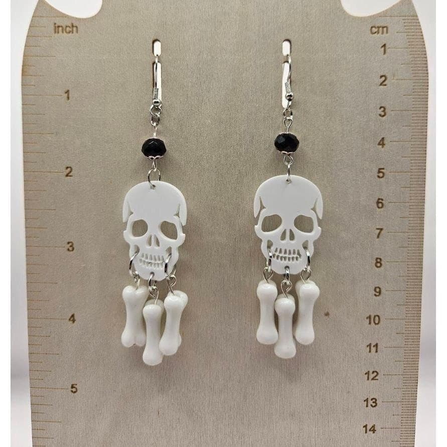Skull Bone Dangle Earrings Handmade Jewelry Halloween Chandelier - Thumbnail 2