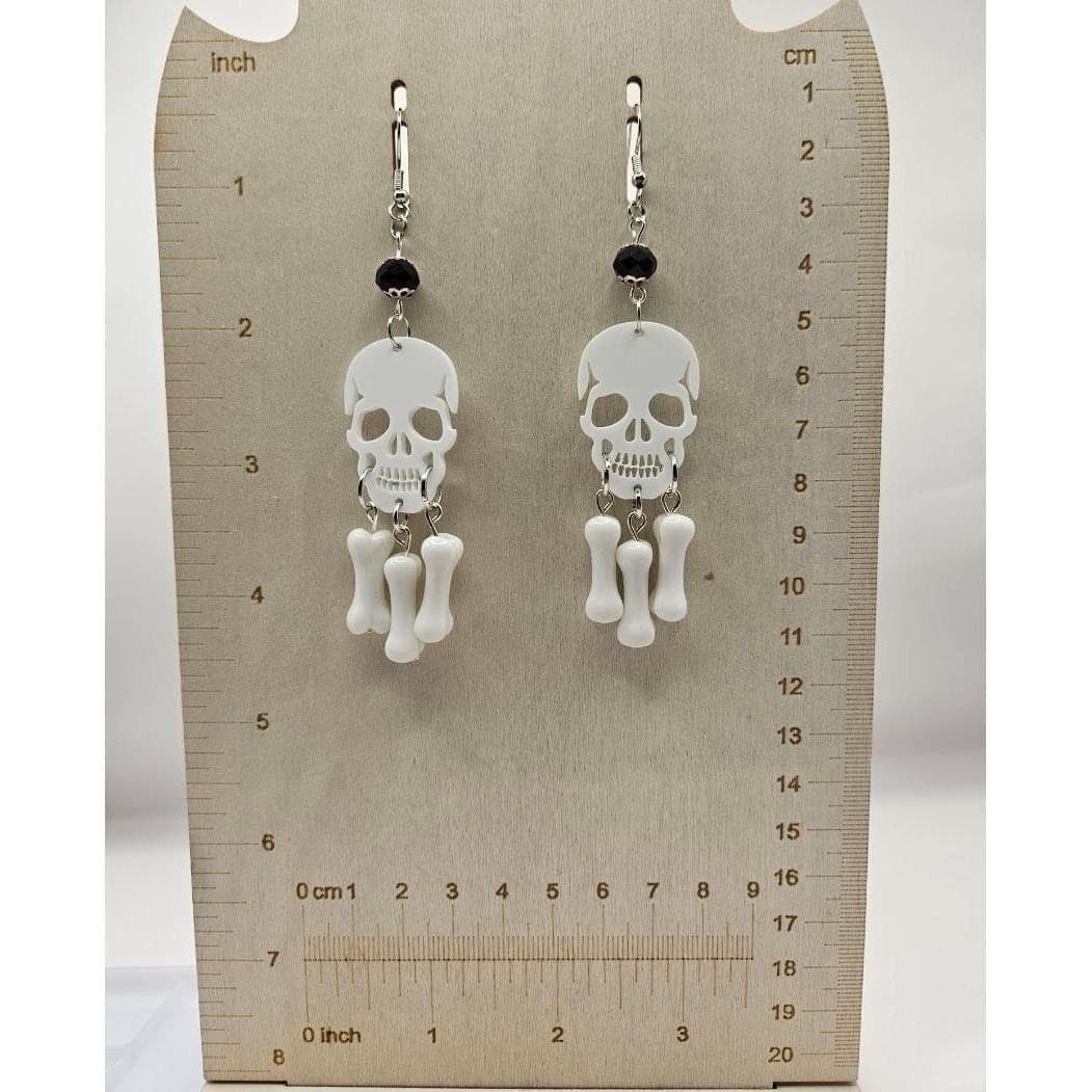 Skull Bone Dangle Earrings Handmade Jewelry Halloween Chandelier - Thumbnail 3