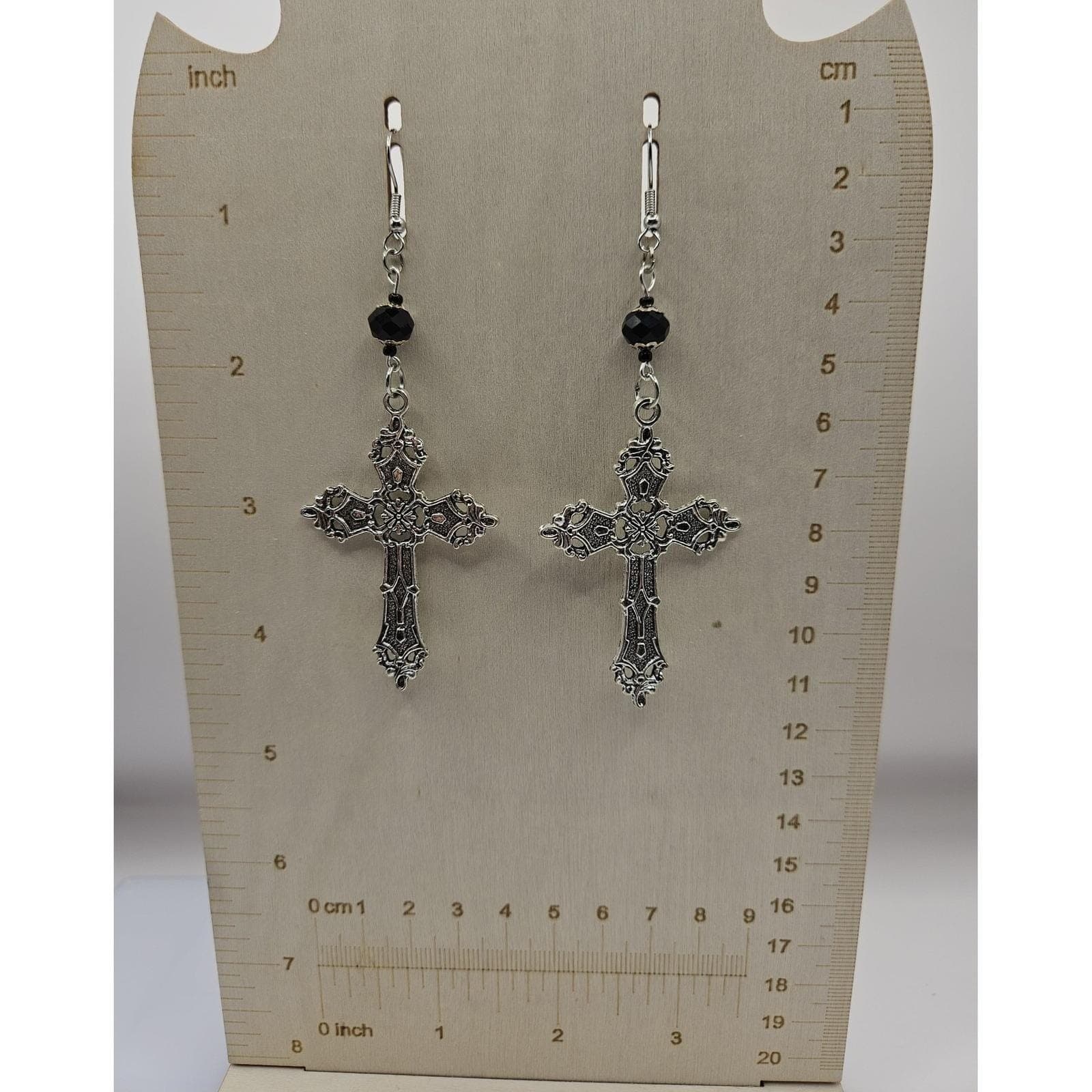Goth Cross Beaded Earrings Handmade Dangle Victorian Style - Thumbnail 3