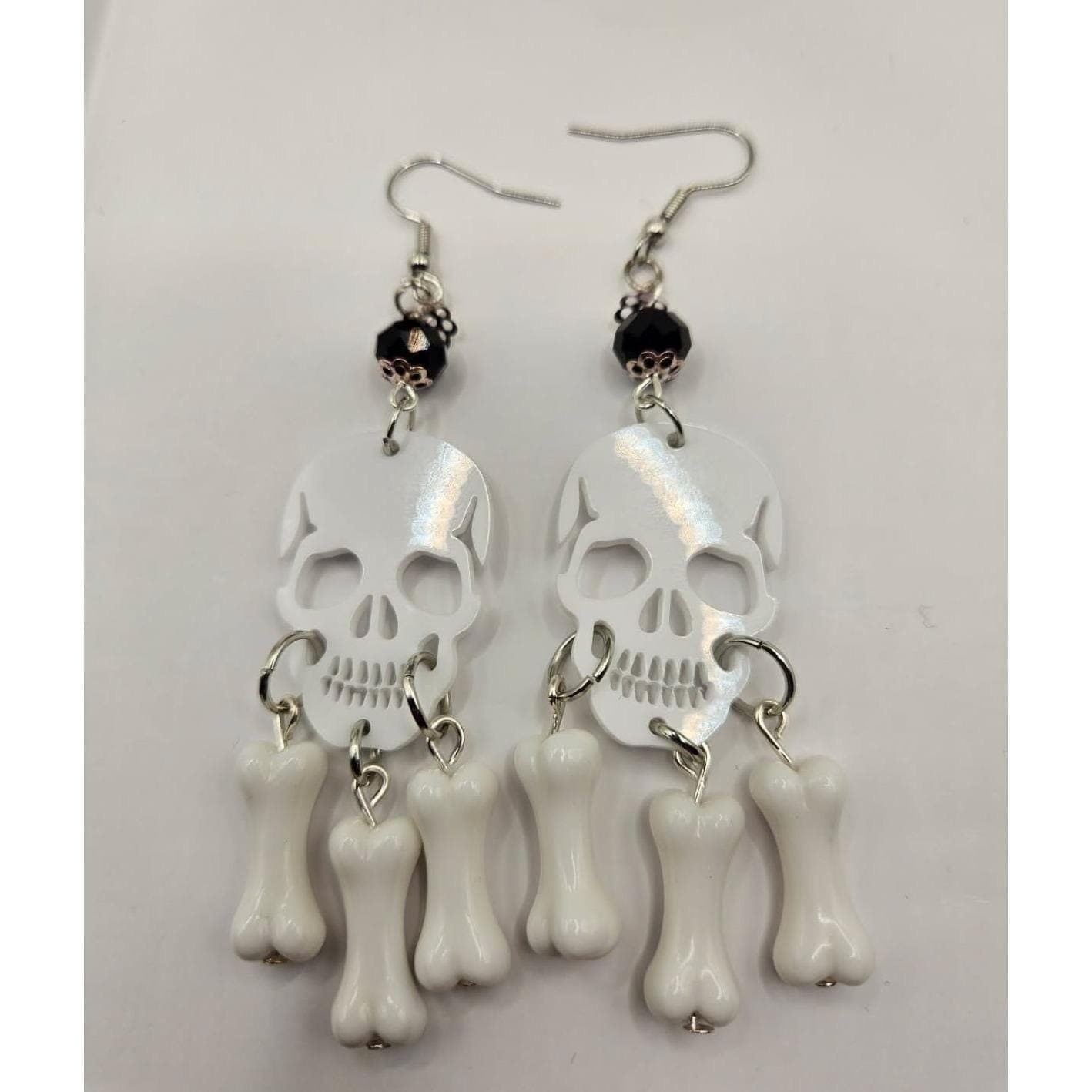 Skull Bone Dangle Earrings Handmade Jewelry Halloween Chandelier - Thumbnail 5