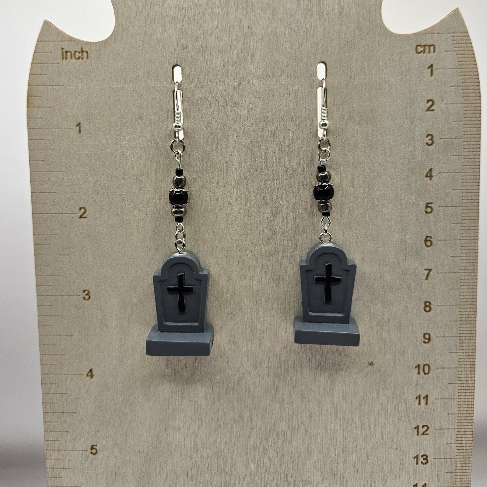 Tombstone Dangle Earrings Halloween Handmade Jewelry Spooky Gothic Grave - Thumbnail 2