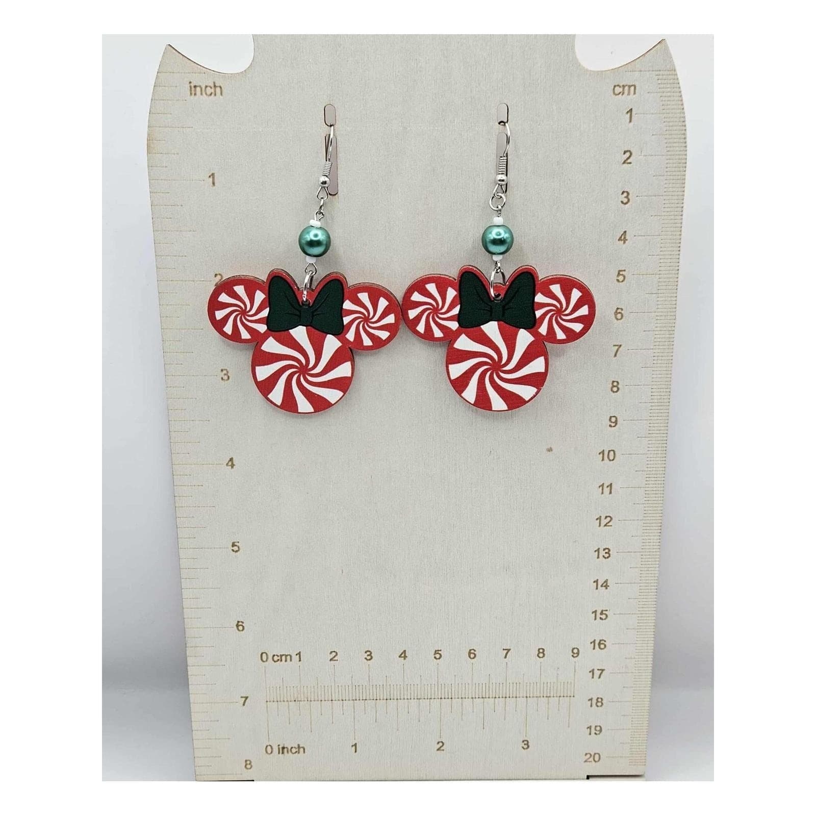 Disney Minnie Mouse Peppermint Candy Christmas Dangle Earrings Handmade - Thumbnail 3