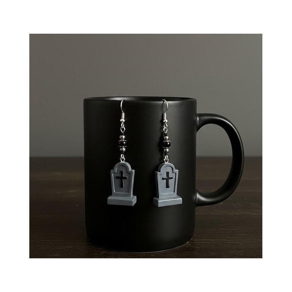 Tombstone Dangle Earrings Halloween Handmade Jewelry Spooky Gothic Grave - Thumbnail 7