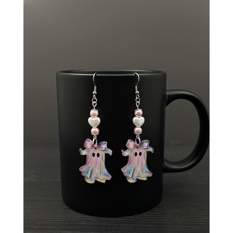 Pink Ghost Earrings Handmade Mismatched Pastel Goth - Thumbnail 7