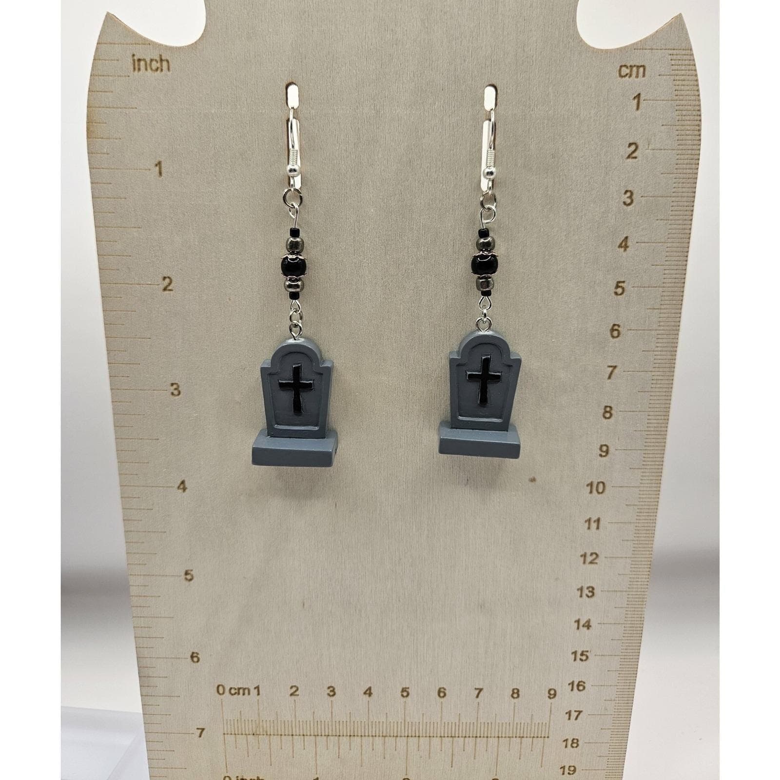 Tombstone Dangle Earrings Halloween Handmade Jewelry Spooky Gothic Grave - Thumbnail 3