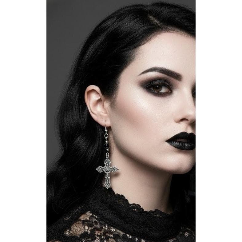 Goth Cross Beaded Earrings Handmade Dangle Victorian Style - Thumbnail 6