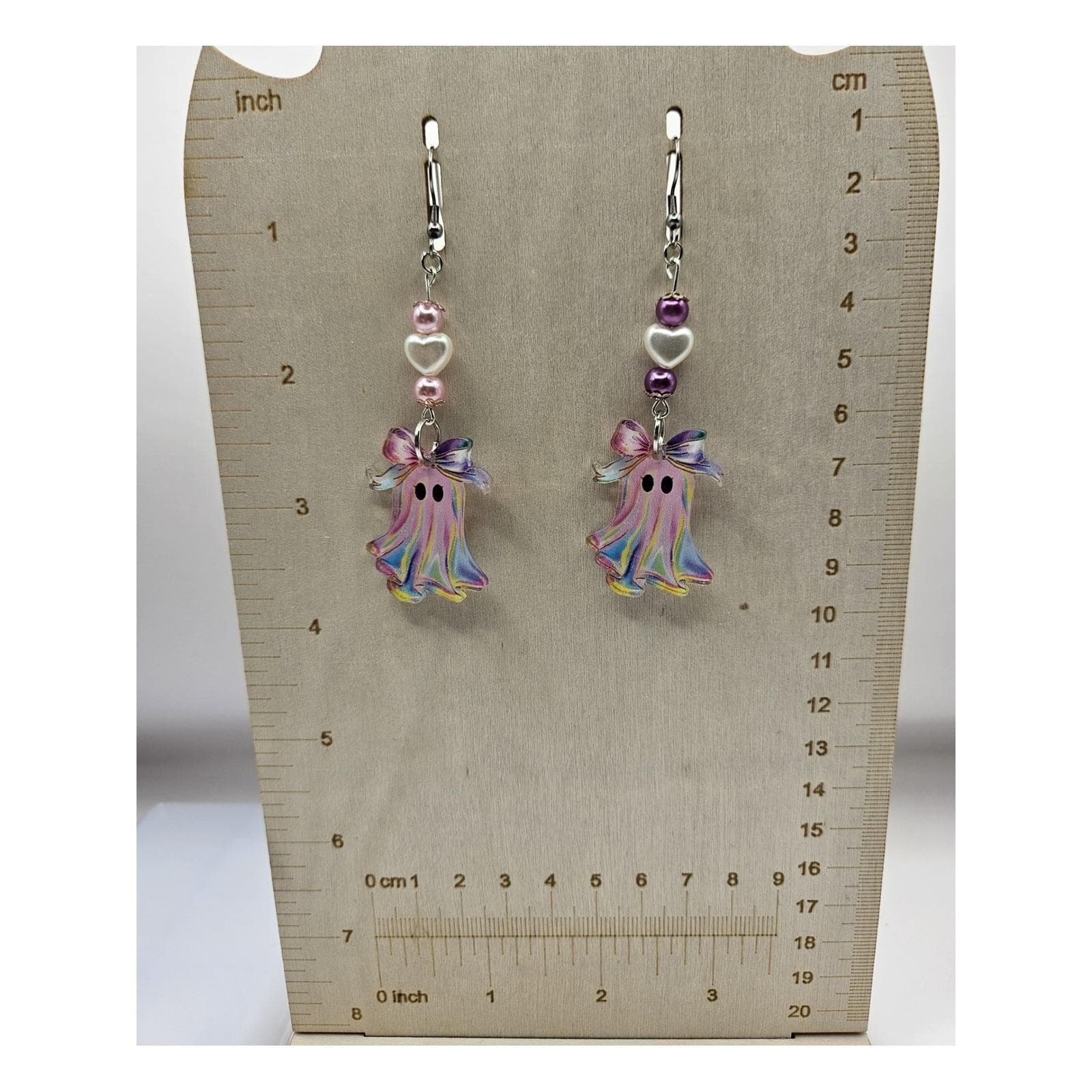 Pink Ghost Earrings Handmade Mismatched Pastel Goth - Thumbnail 3