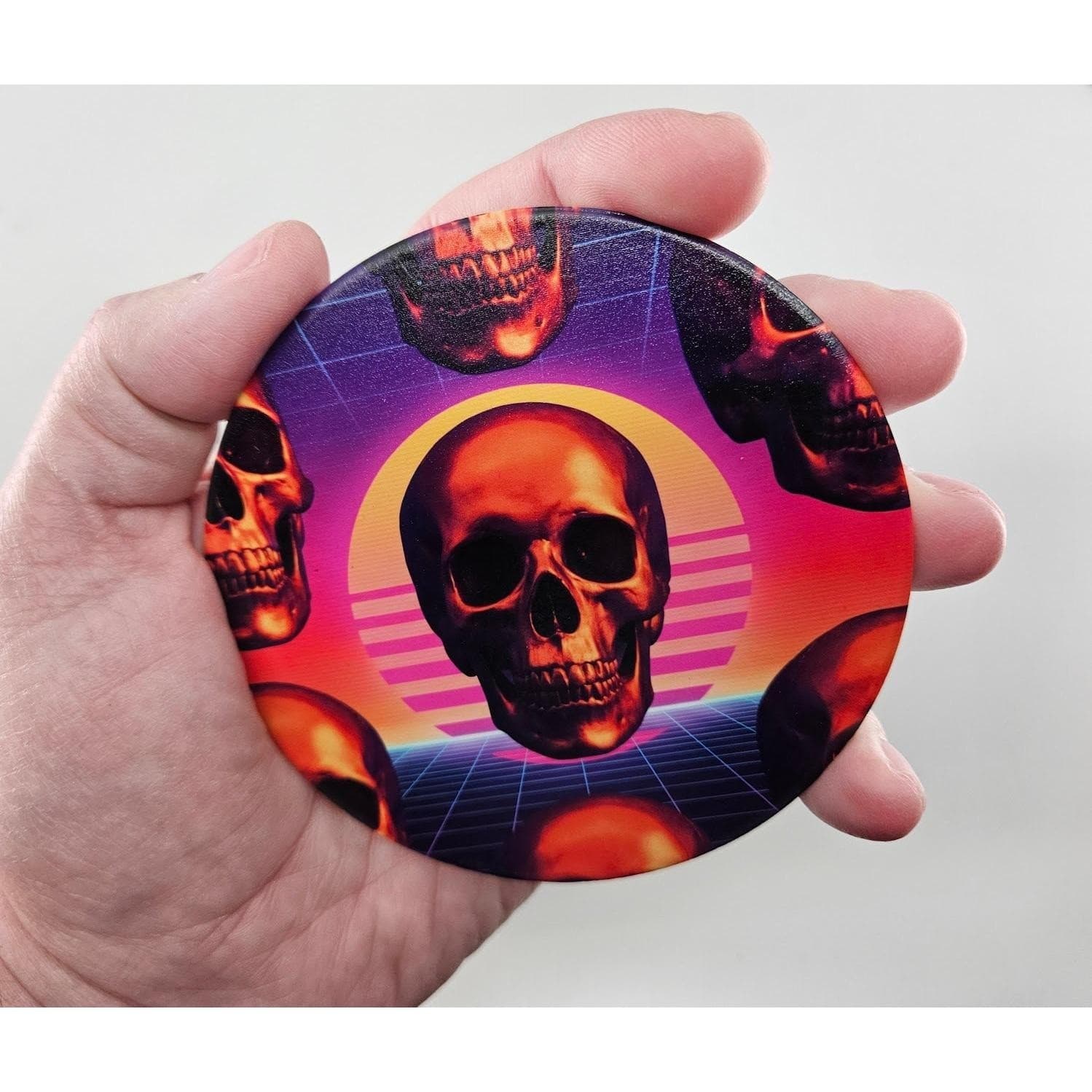 Custom Mainline Coaster 6pc Set 4" Retro 80s 90s Synthwave Skull Vaporwave - Thumbnail 7