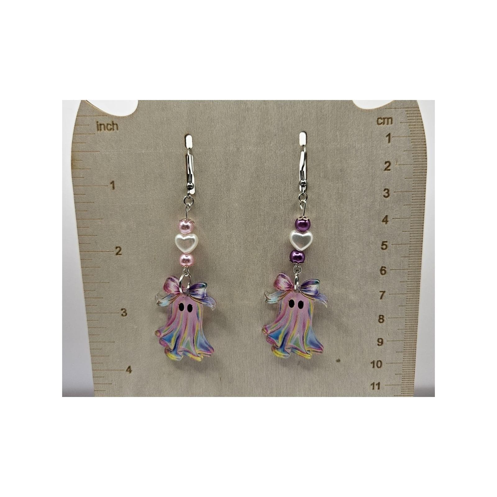 Pink Ghost Earrings Handmade Mismatched Pastel Goth - Thumbnail 2