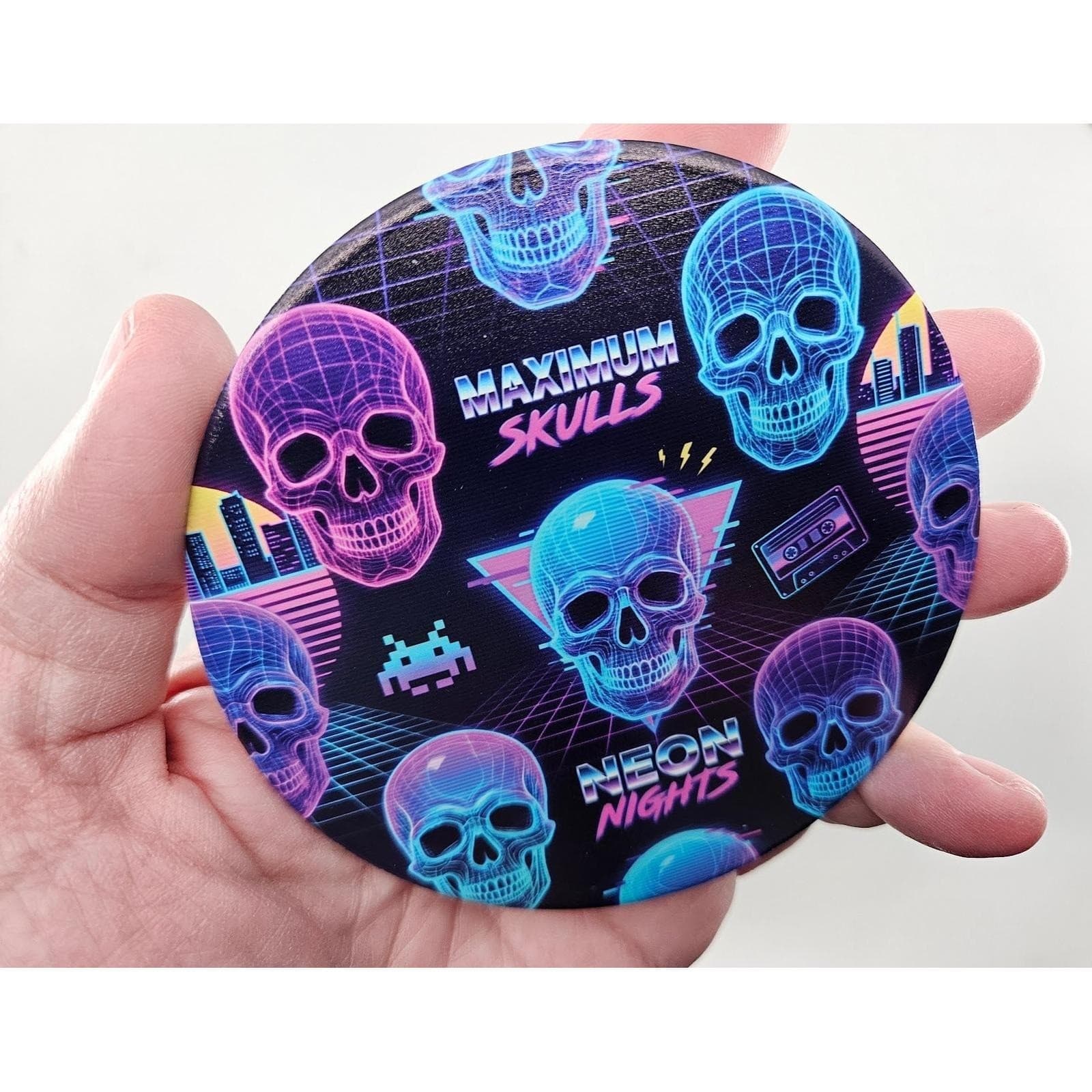 Custom Mainline Coaster 6pc Set 4" Retro 80s 90s Synthwave Skull Vaporwave - Thumbnail 10