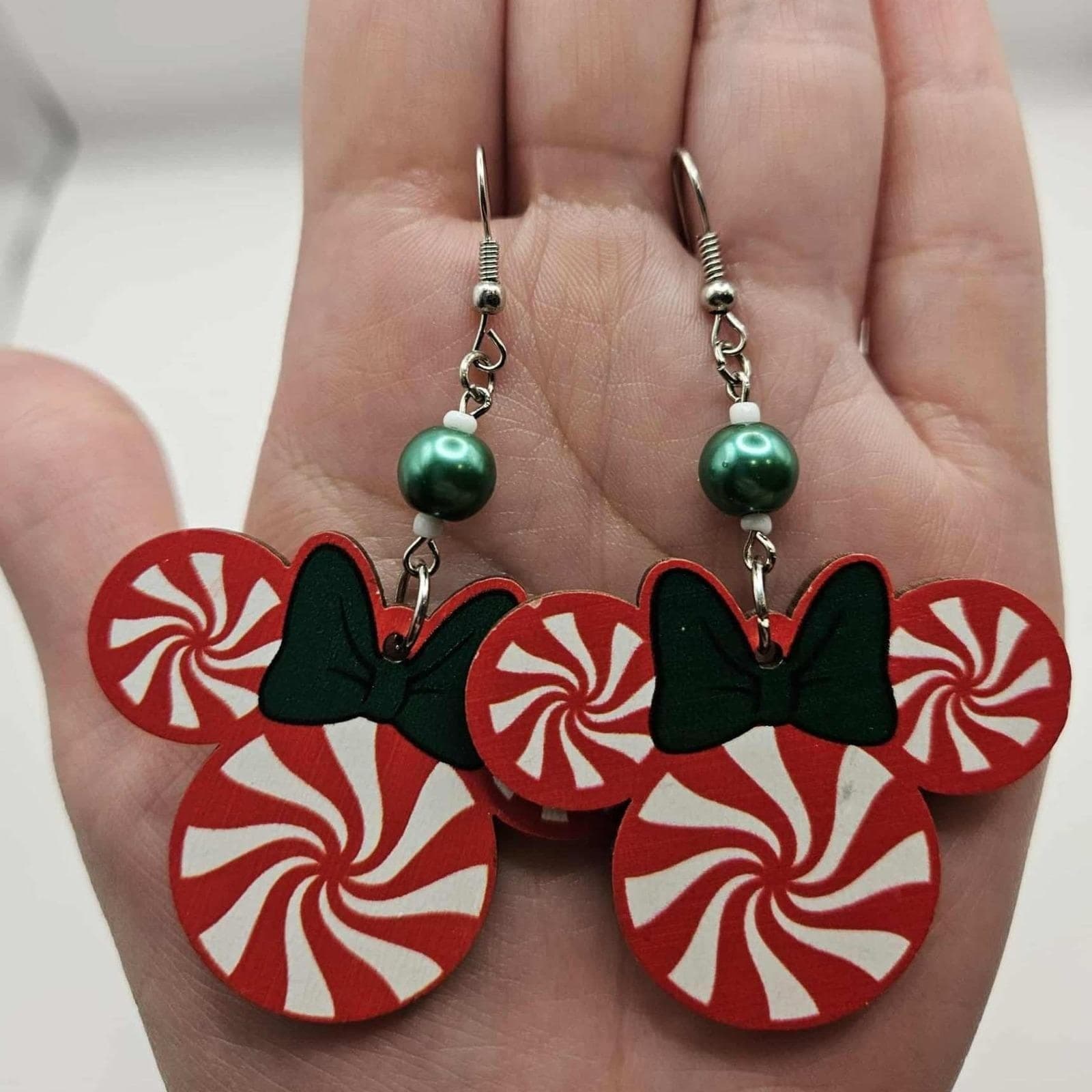 Disney Minnie Mouse Peppermint Candy Christmas Dangle Earrings Handmade - Thumbnail 7