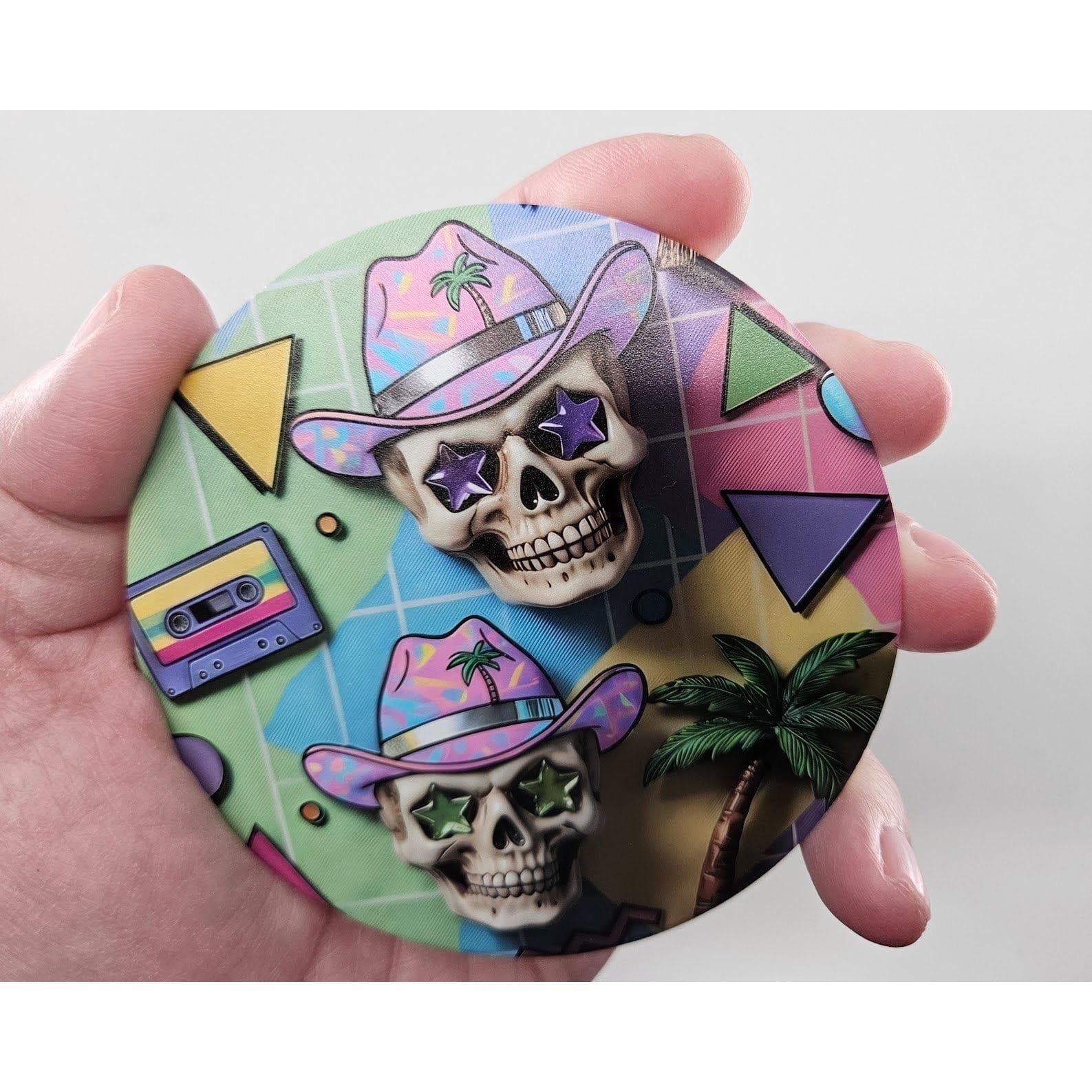 Custom Mainline Coaster 6pc Set 4" Retro 80s 90s Synthwave Skull Vaporwave - Thumbnail 8