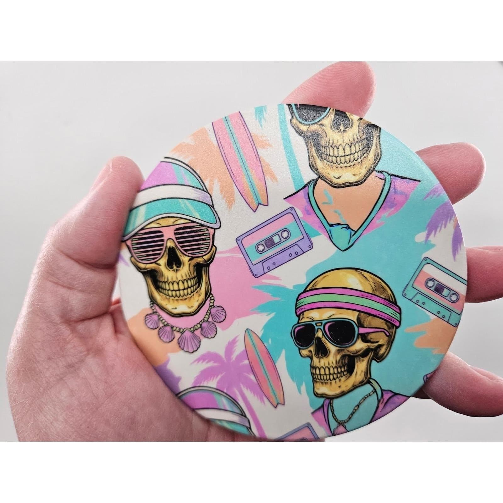 Custom Mainline Coaster 6pc Set 4" Retro 80s 90s Synthwave Skull Vaporwave - Thumbnail 9