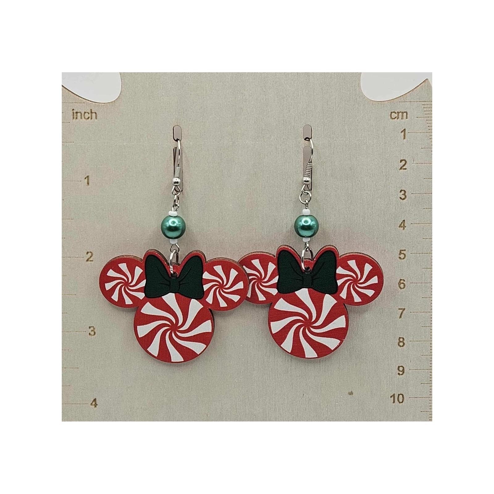 Disney Minnie Mouse Peppermint Candy Christmas Dangle Earrings Handmade - Thumbnail 2