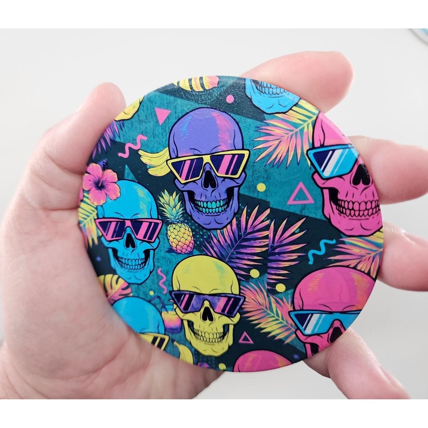 Custom Mainline Coaster 6pc Set 4" Retro 80s 90s Synthwave Skull Vaporwave - Thumbnail 6