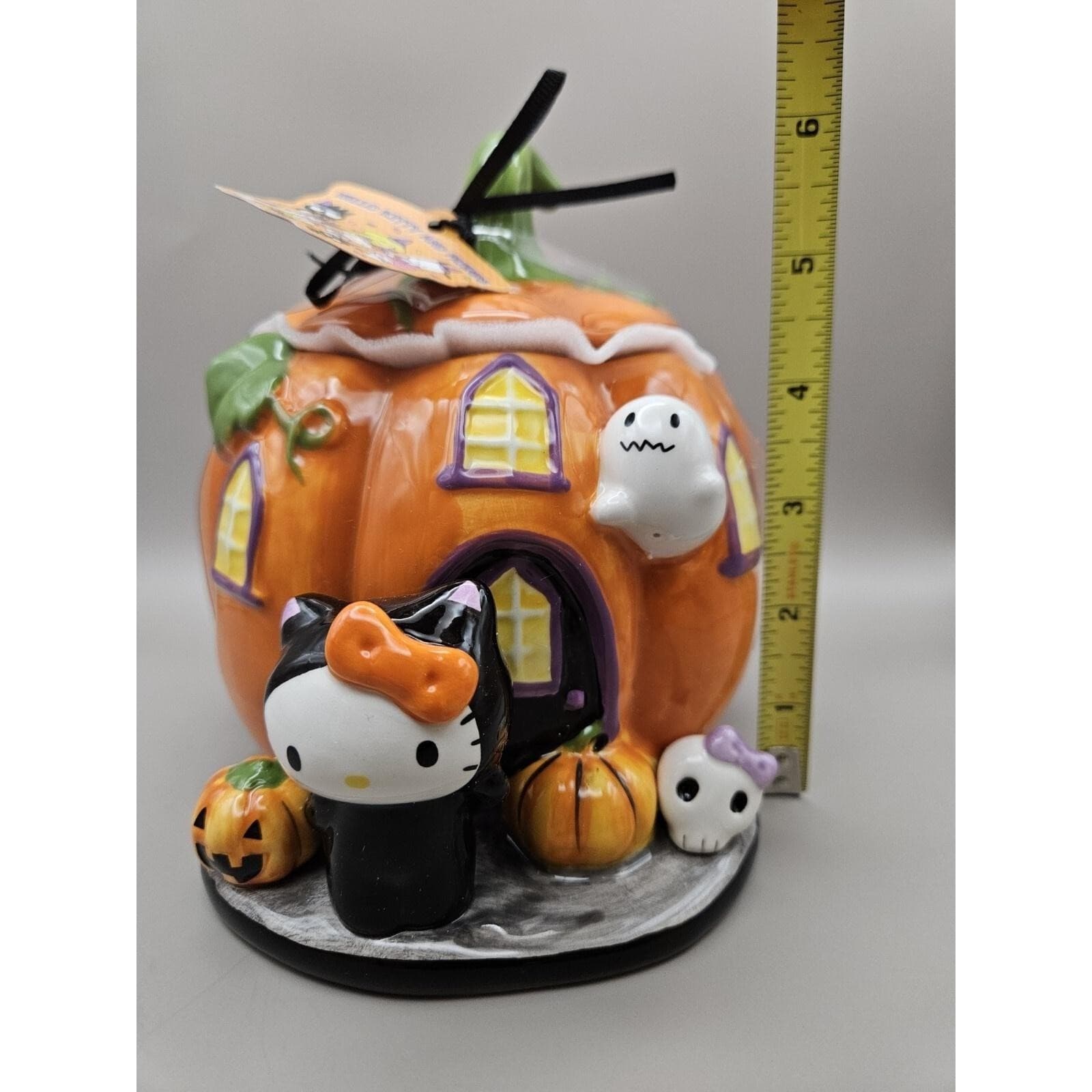 Sanrio Blue Sky Hello Kitty HK Halloween Small 6.5" Pumpkin Cookie Jar - Thumbnail 4
