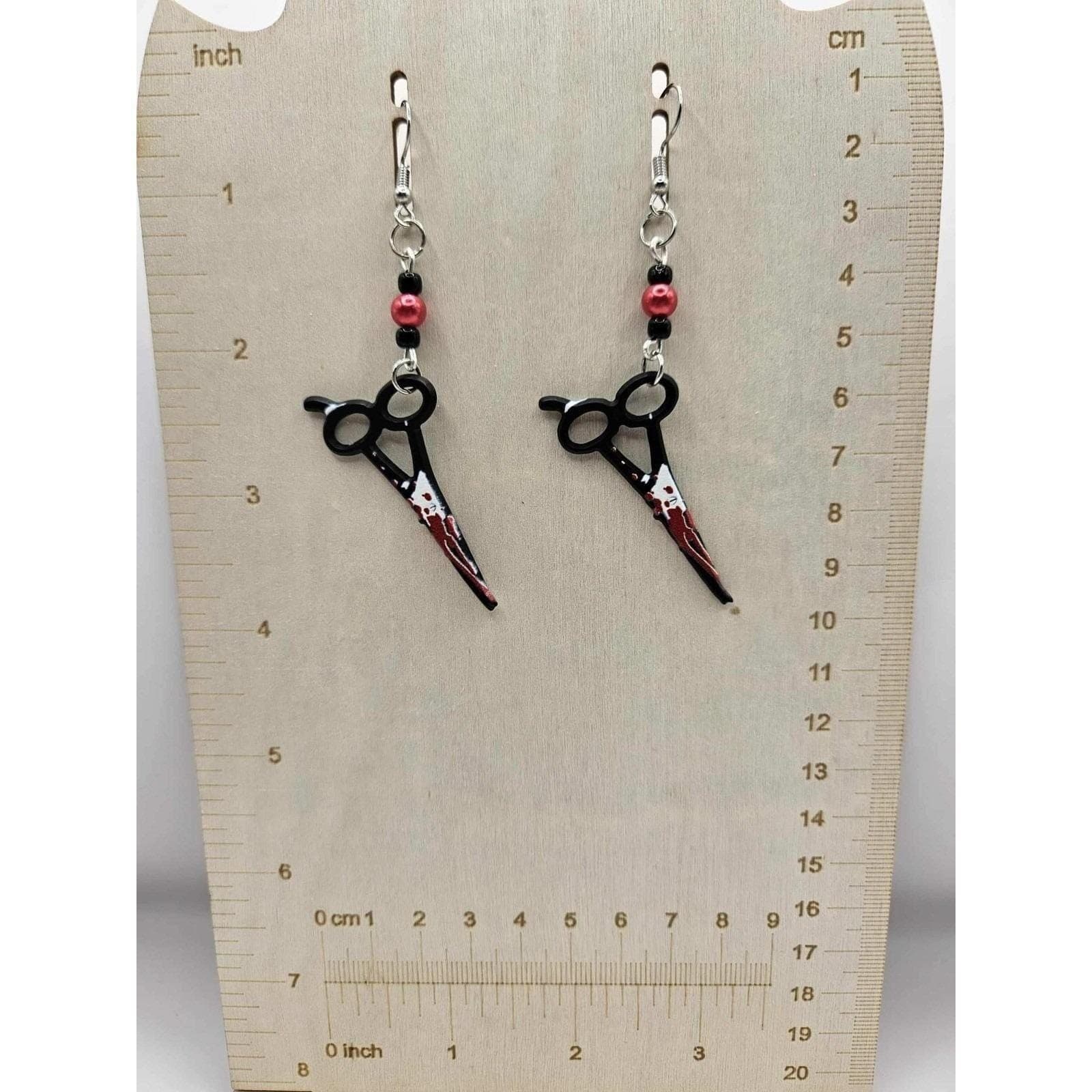Scissors Dangle Earrings Bloody Red Halloween Goth Emo Grunge Jewelry Handmade - Thumbnail 2