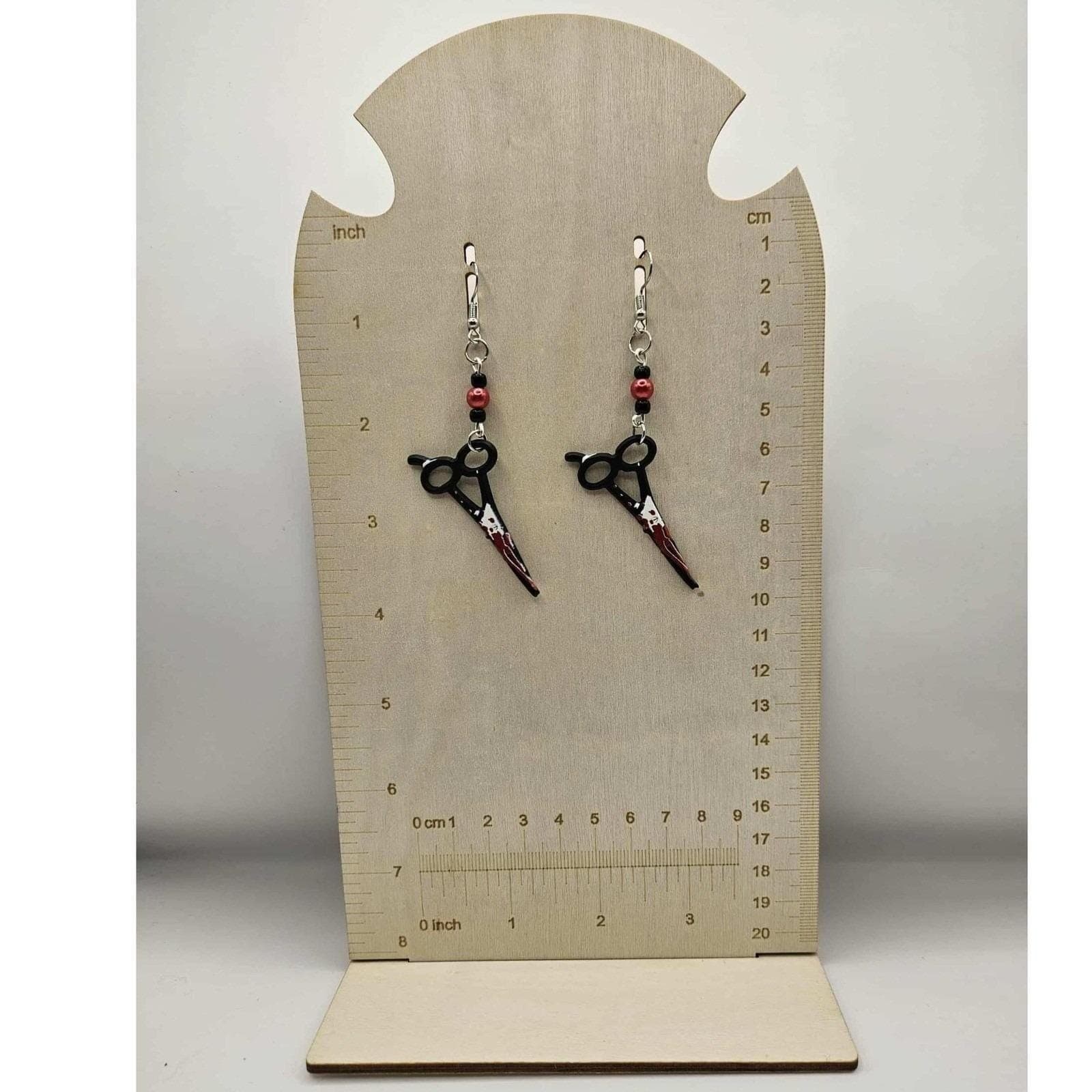 Scissors Dangle Earrings Bloody Red Halloween Goth Emo Grunge Jewelry Handmade - Thumbnail 3