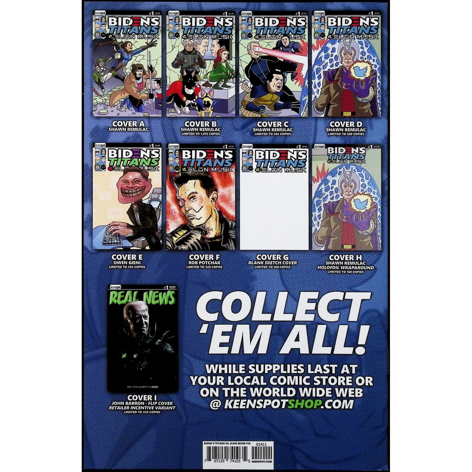 Biden's Titans vs Elon Musk #1 Keenspot Variant Cover Set A B C Lot of 3 - Thumbnail 5