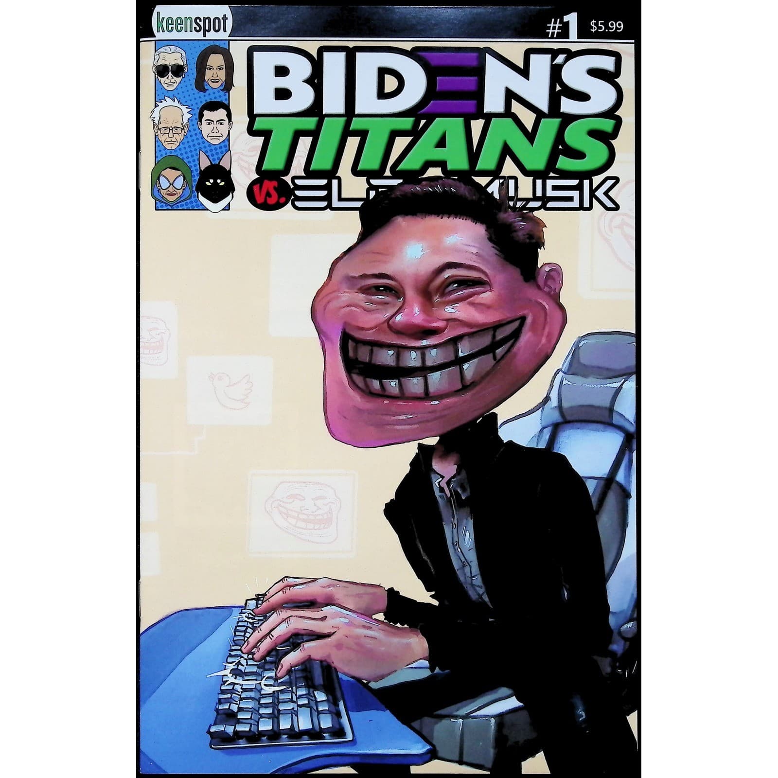 Biden's Titans vs Elon Musk #1 Keenspot Variant Cover Set A B C Lot of 3 - Thumbnail 2