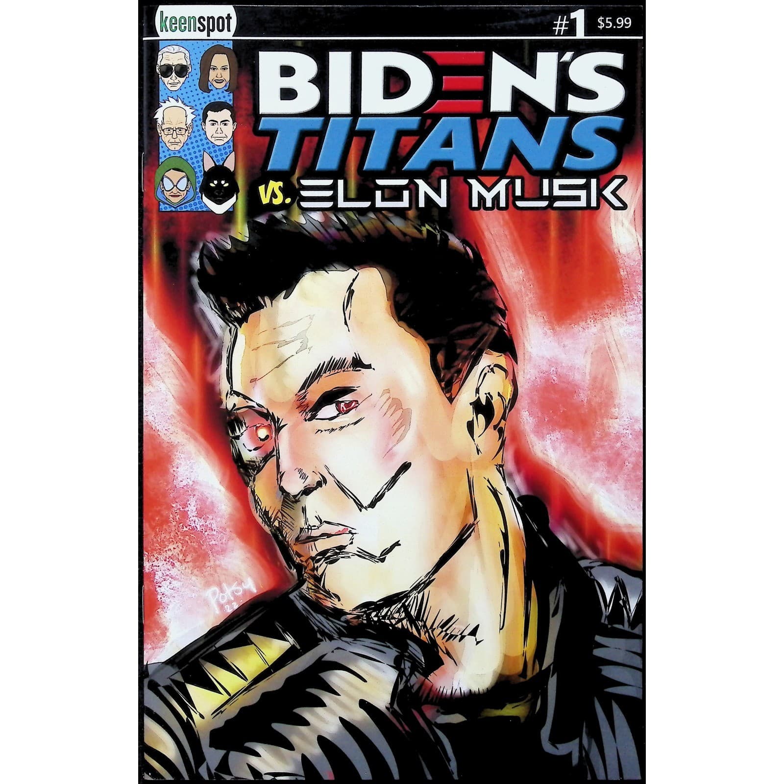Biden's Titans vs Elon Musk #1 Keenspot Variant Cover Set A B C Lot of 3 - Thumbnail 3