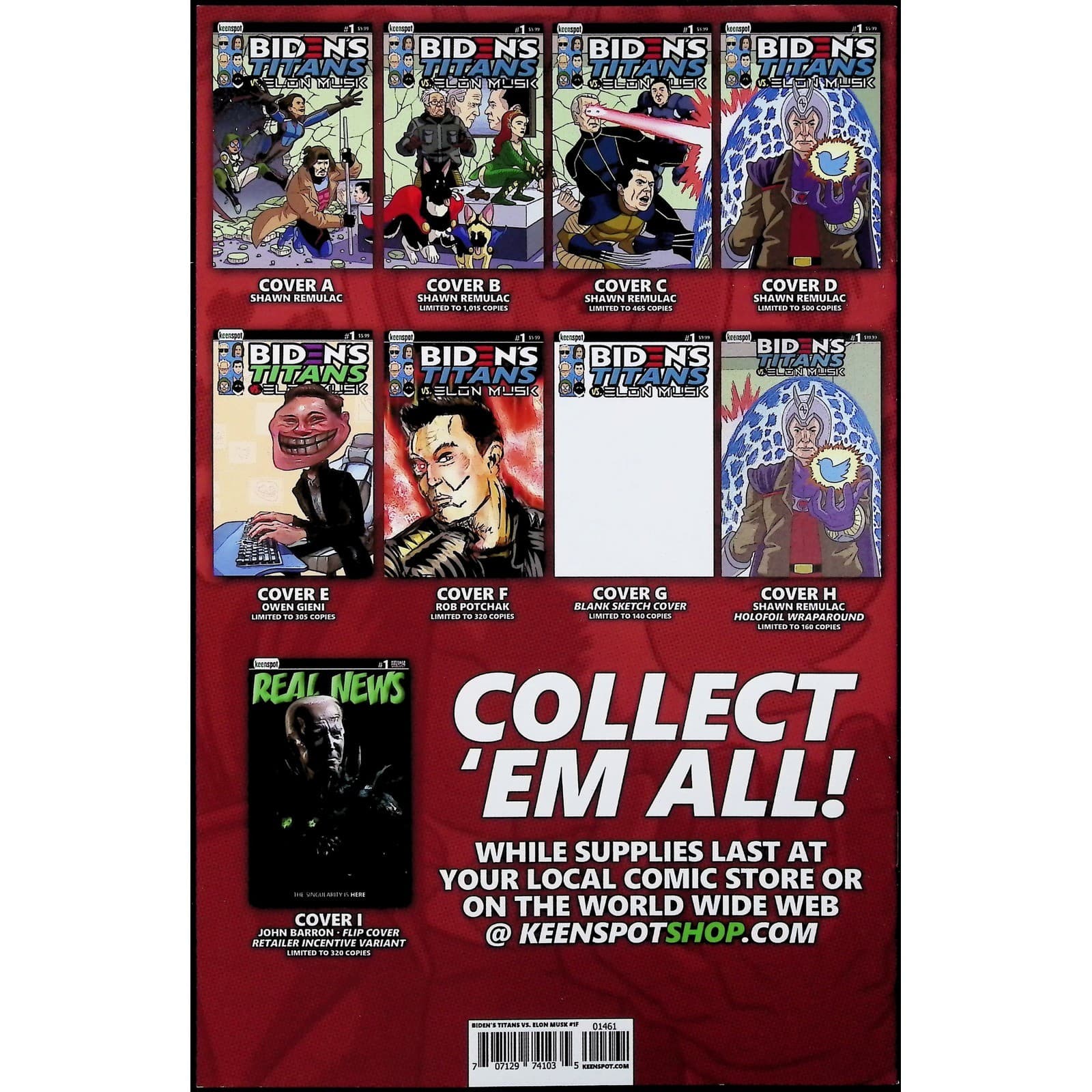 Biden's Titans vs Elon Musk #1 Keenspot Variant Cover Set A B C Lot of 3 - Thumbnail 6