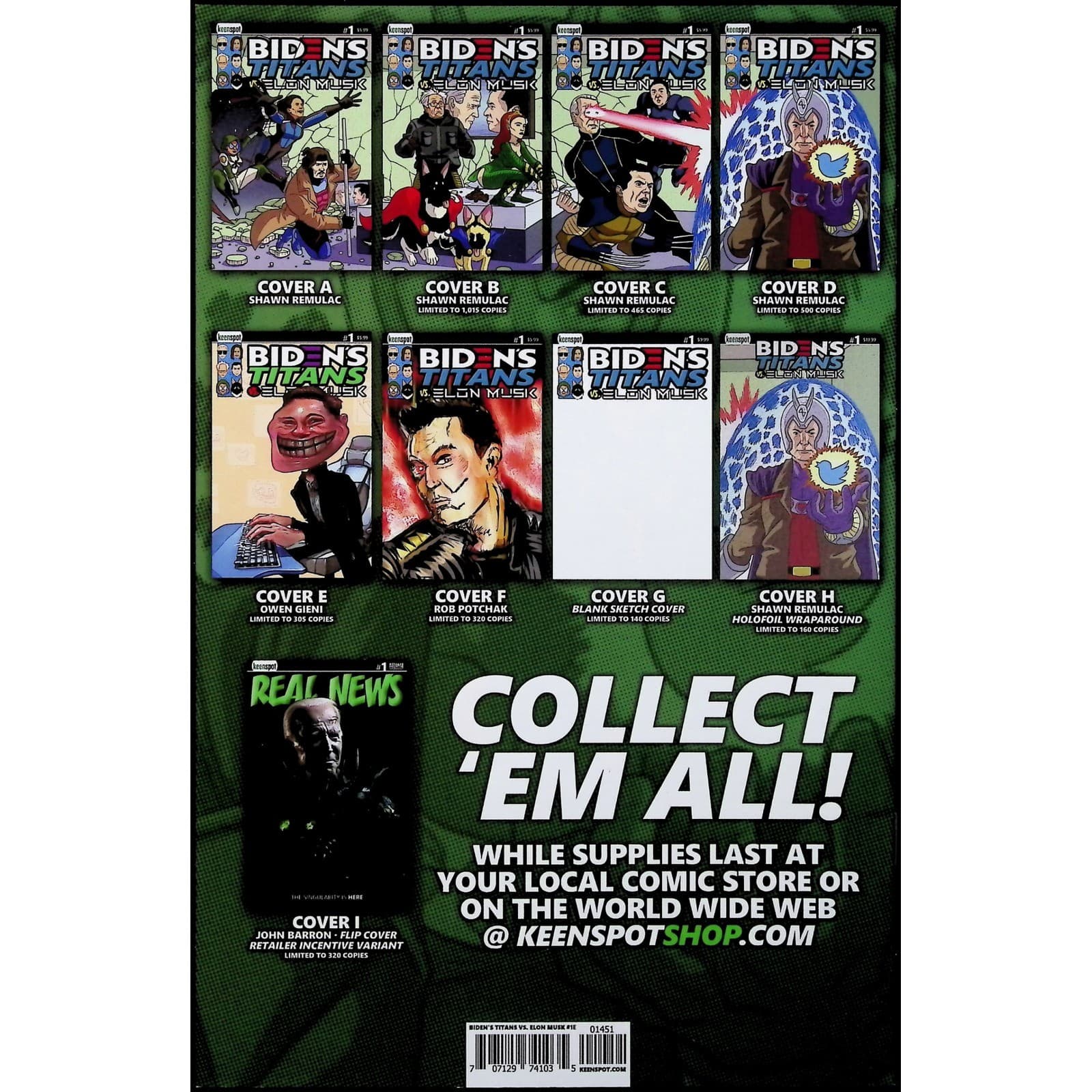 Biden's Titans vs Elon Musk #1 Keenspot Variant Cover Set A B C Lot of 3 - Thumbnail 7