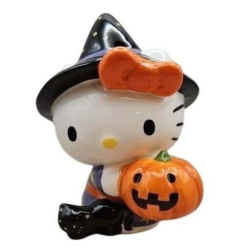 Hello Kitty Pumpkin Black Cat Witch Porcelain Blue Sky Figurine - Thumbnail 2