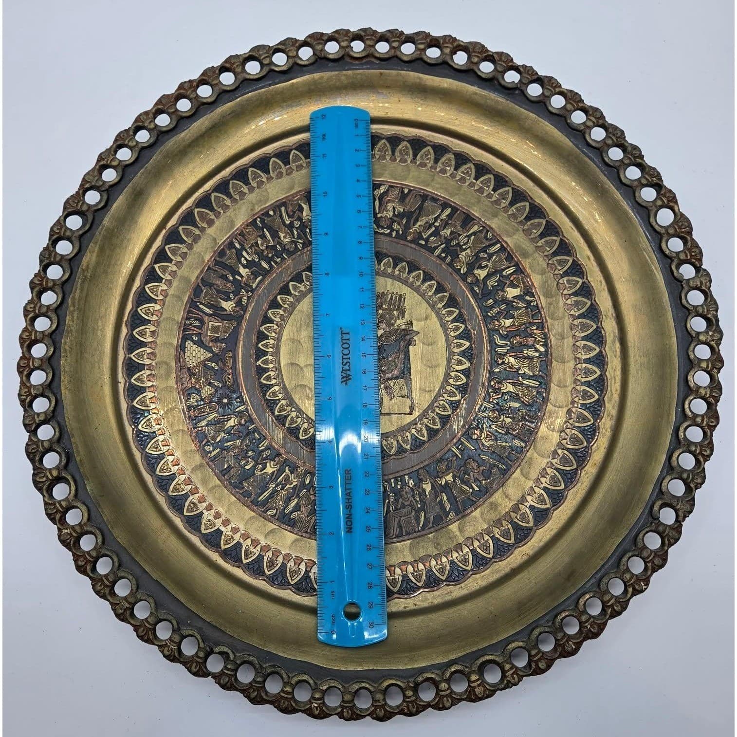 Handmade Karnak Shop Egyptian Wall Plate Copper Brass Pharaoh 15.5" - Thumbnail 4