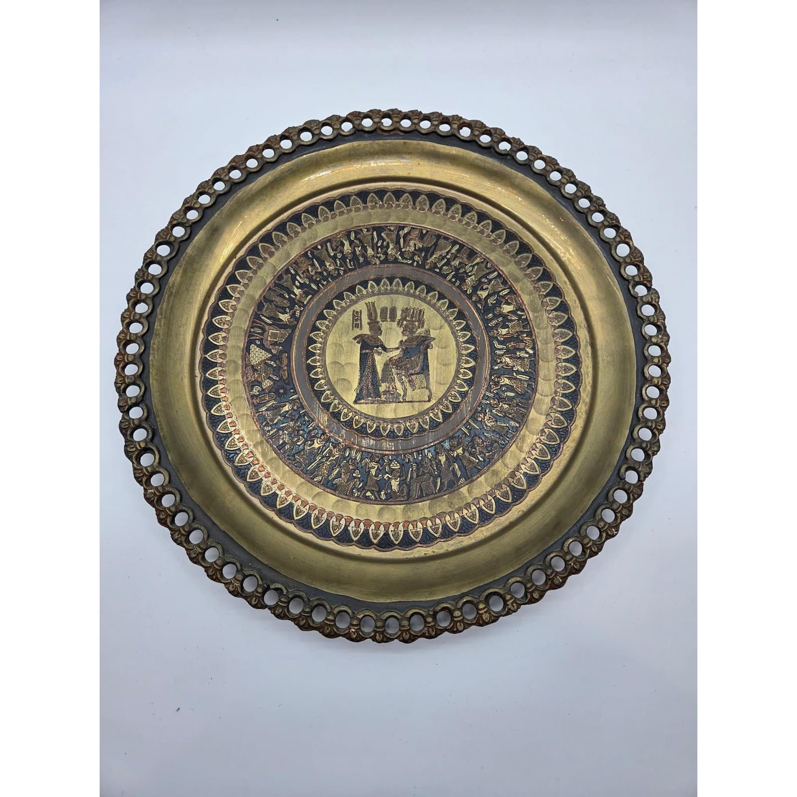 Handmade Karnak Shop Egyptian Wall Plate Copper Brass Pharaoh 15.5" - Thumbnail 3