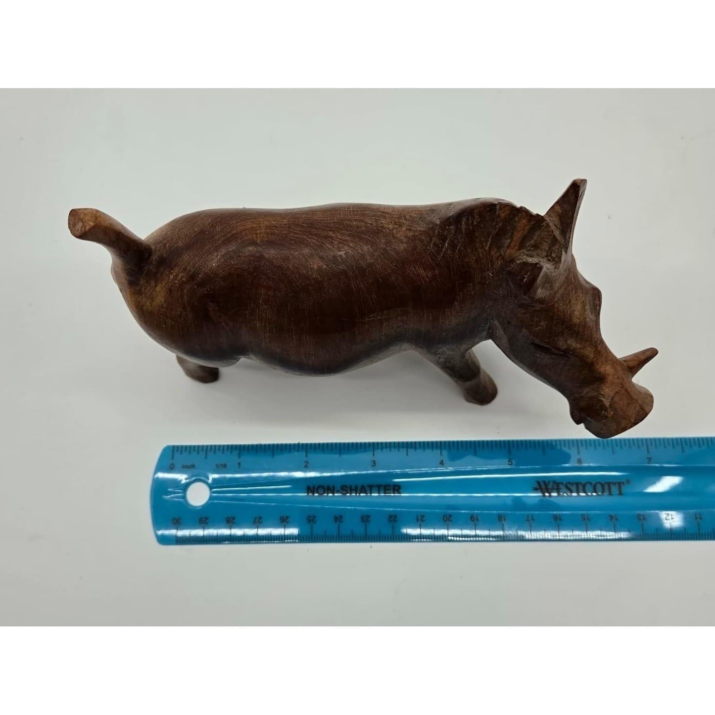 Handmade Warthog Figurine Carved Vintage Wood Brown Chestnut Safari Decor Boar - Thumbnail 5