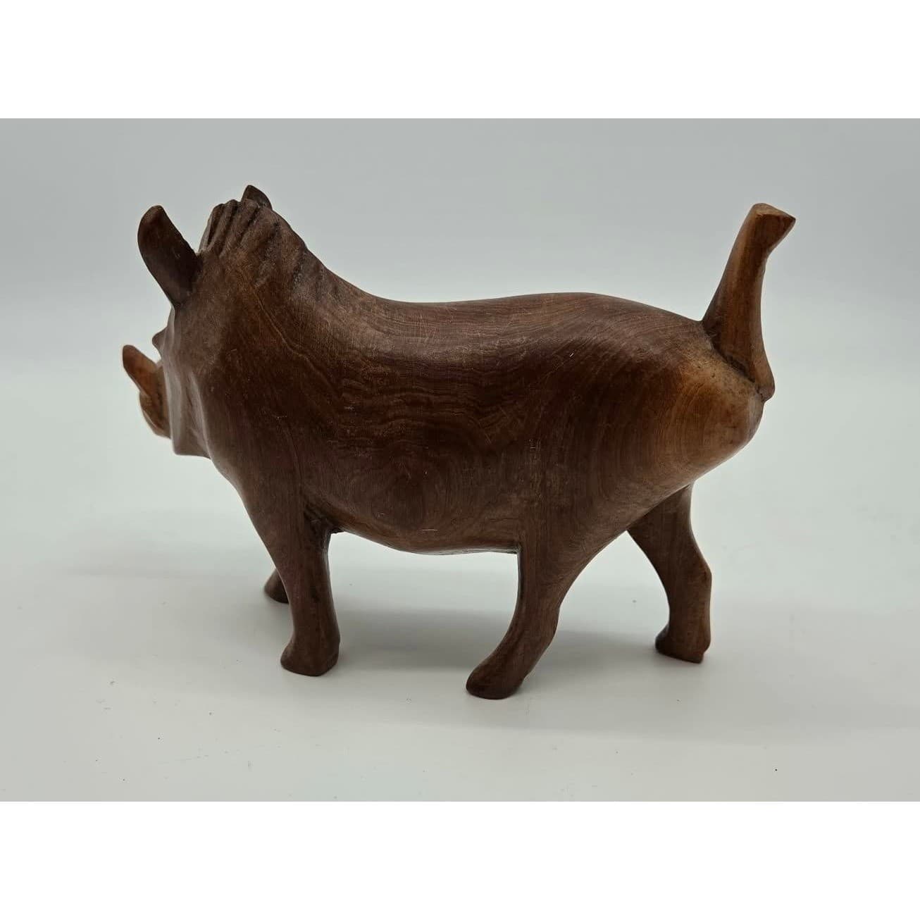 Handmade Warthog Figurine Carved Vintage Wood Brown Chestnut Safari Decor Boar - Thumbnail 2