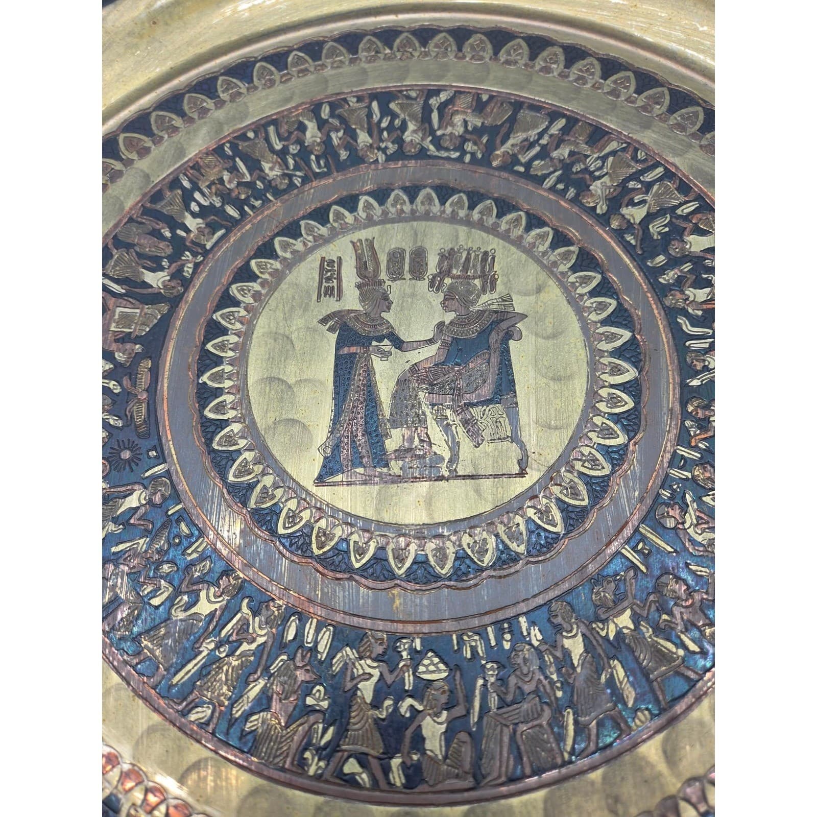 Handmade Karnak Shop Egyptian Wall Plate Copper Brass Pharaoh 15.5" - Thumbnail 2