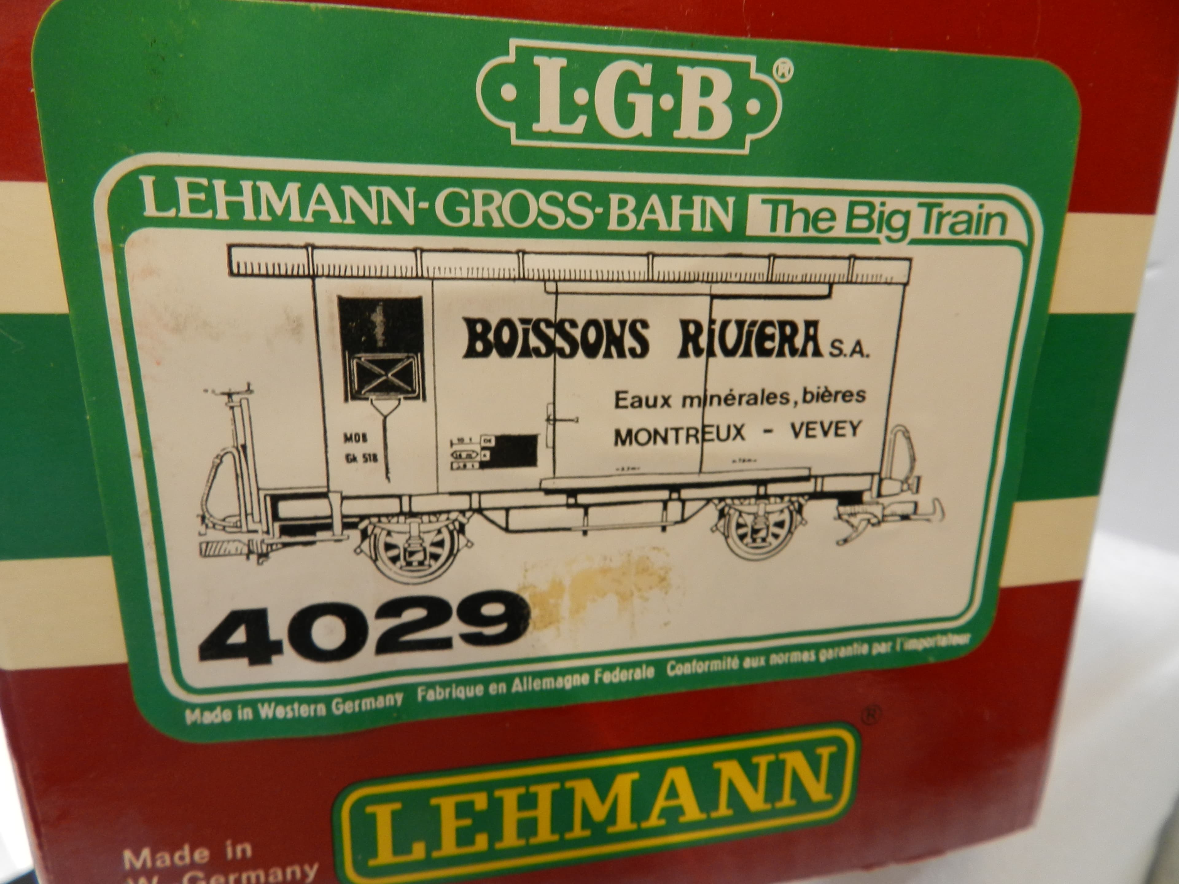 LGB G Scale Boxcar 4029 Boissons Riviera S.A. Montreux Vevey Train Unopened O90K - Thumbnail 5