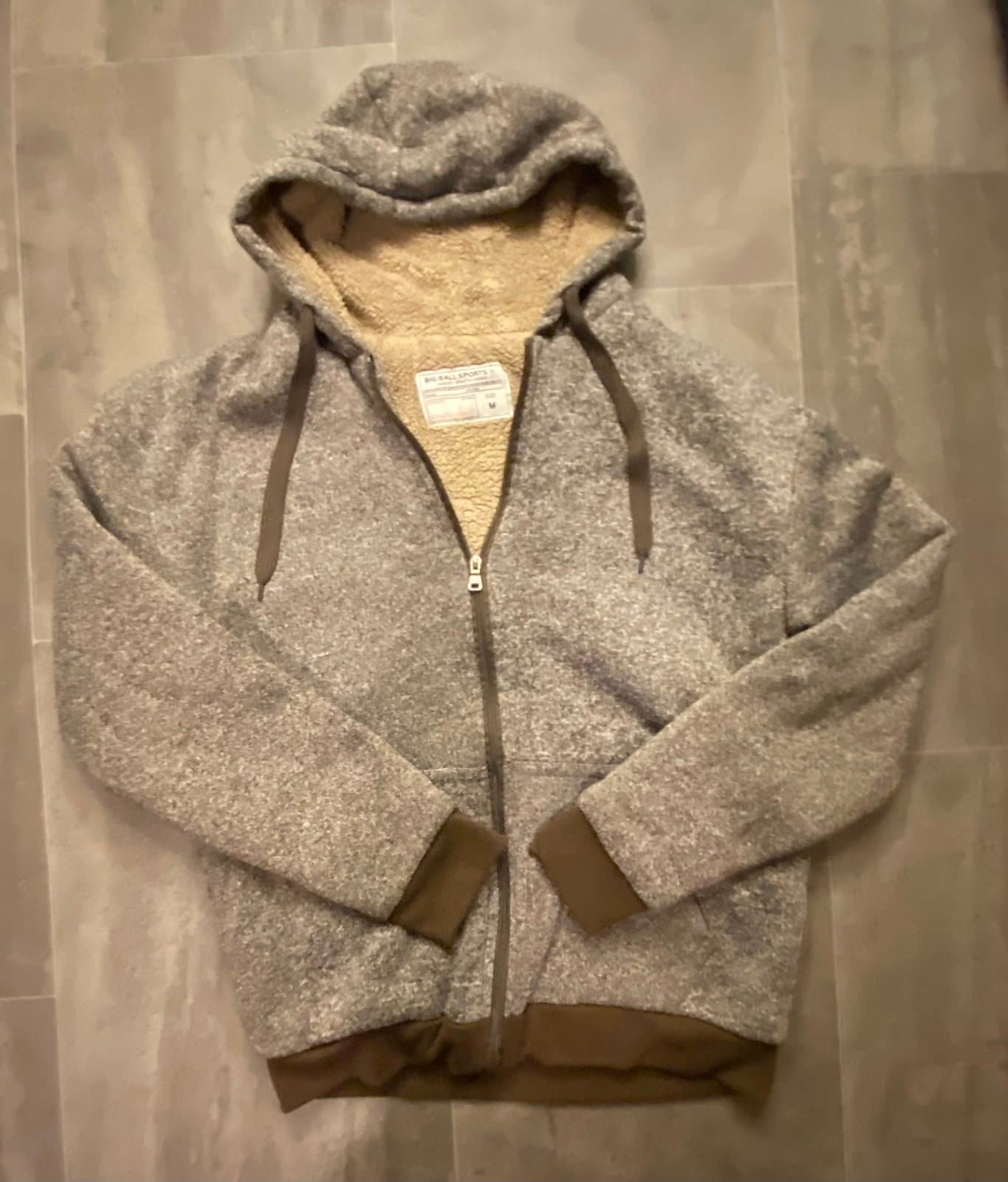 Grey and black Sherpa lined Big Balls Sports hoodie with fleece lining medium