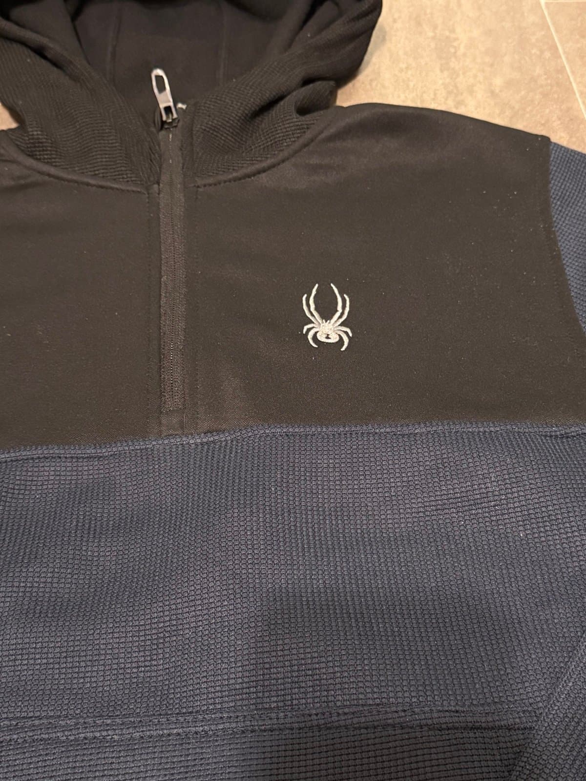 NWT Spyder Waffle Knit 1/4 Zip Hoodie Navy/Black Gorpcore Mediu - Thumbnail 4