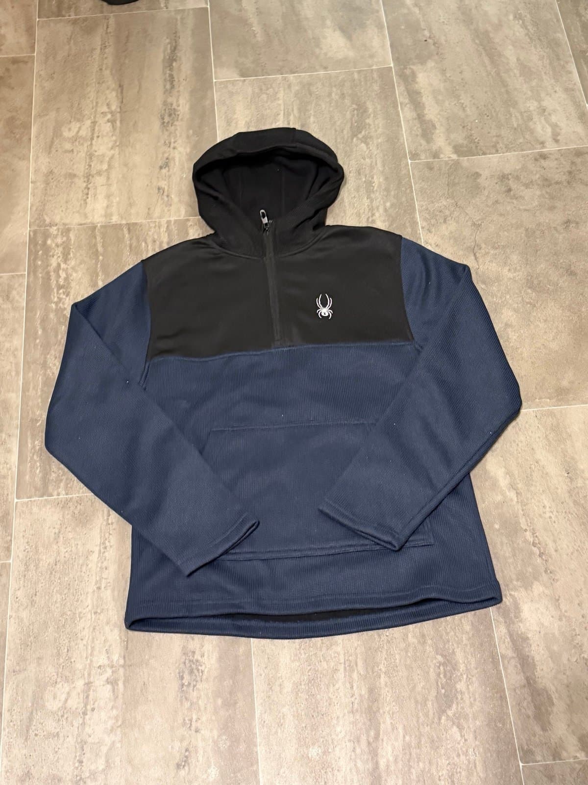 NWT Spyder Waffle Knit 1/4 Zip Hoodie Navy/Black Gorpcore Mediu - Thumbnail 3