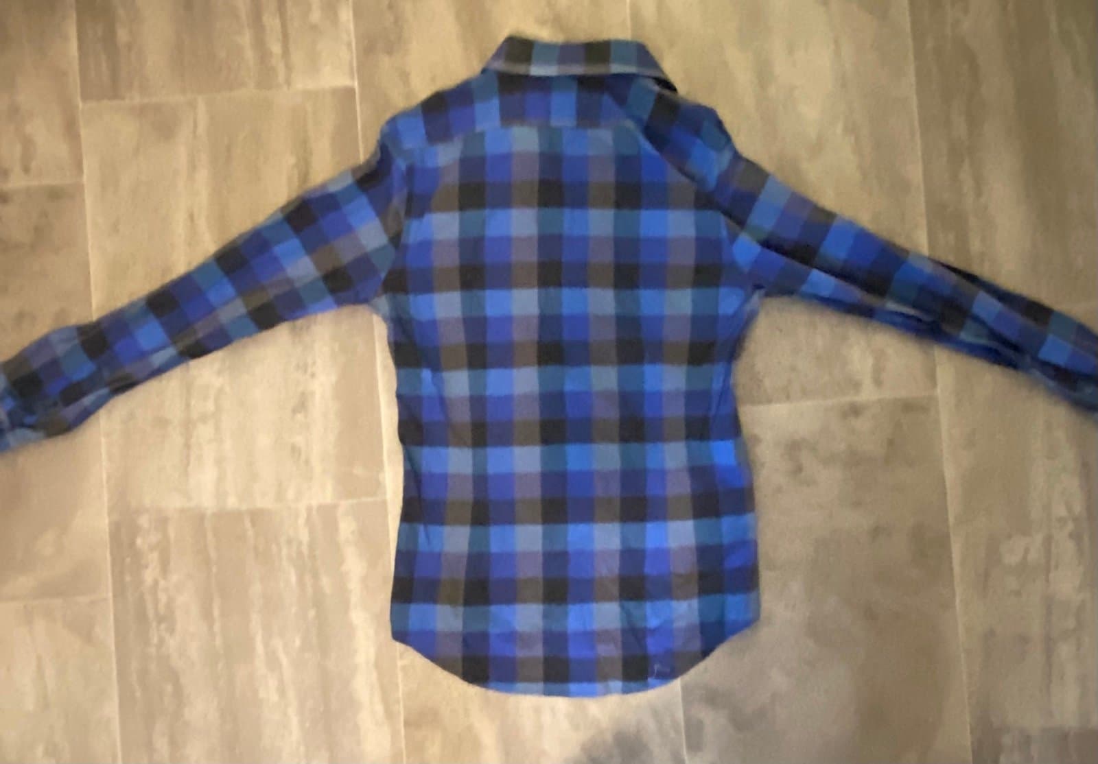 Black and blue plaid express button up long sleeve - Thumbnail 3