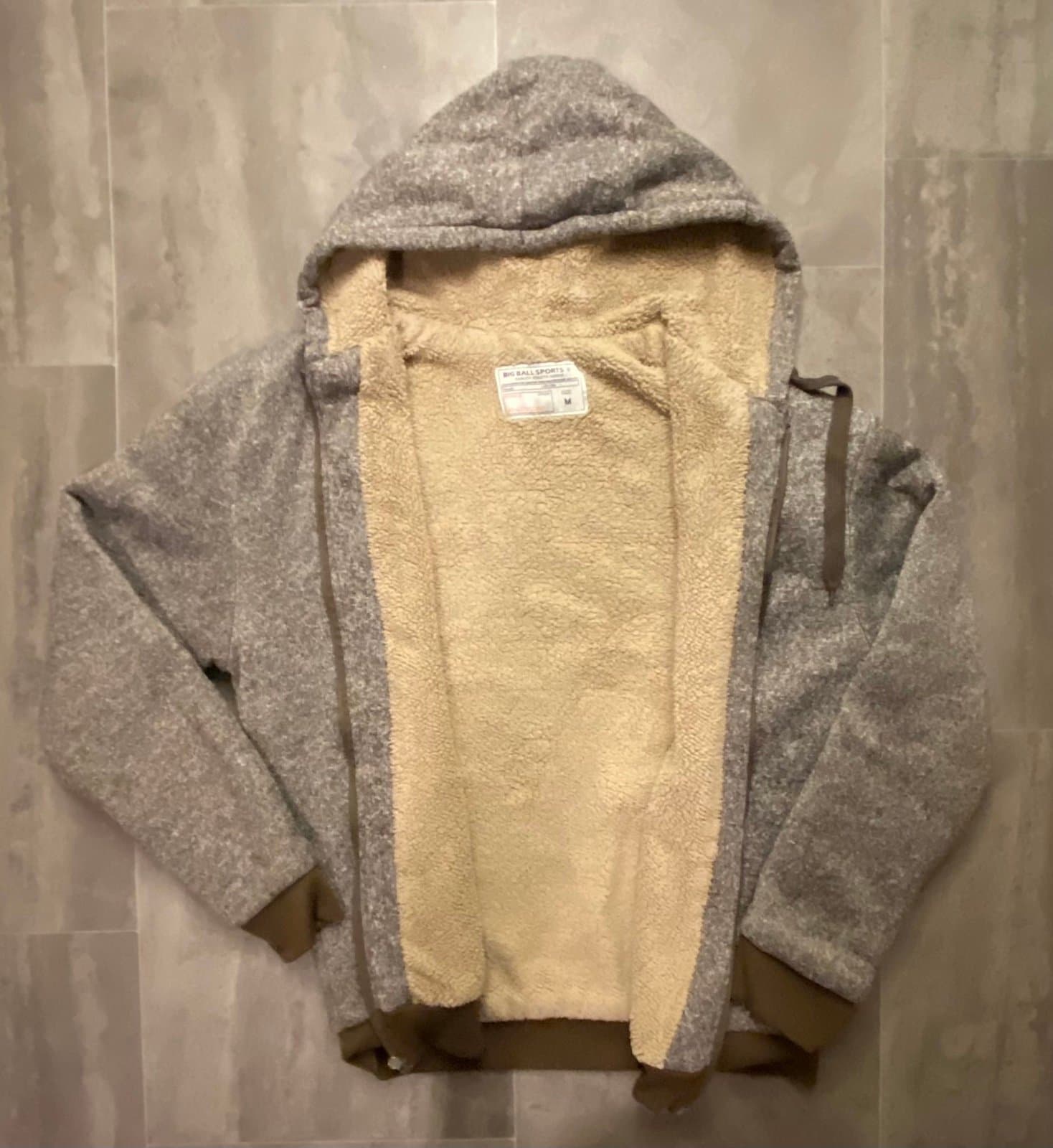 Grey and black Sherpa lined Big Balls Sports hoodie with fleece lining medium - Thumbnail 2