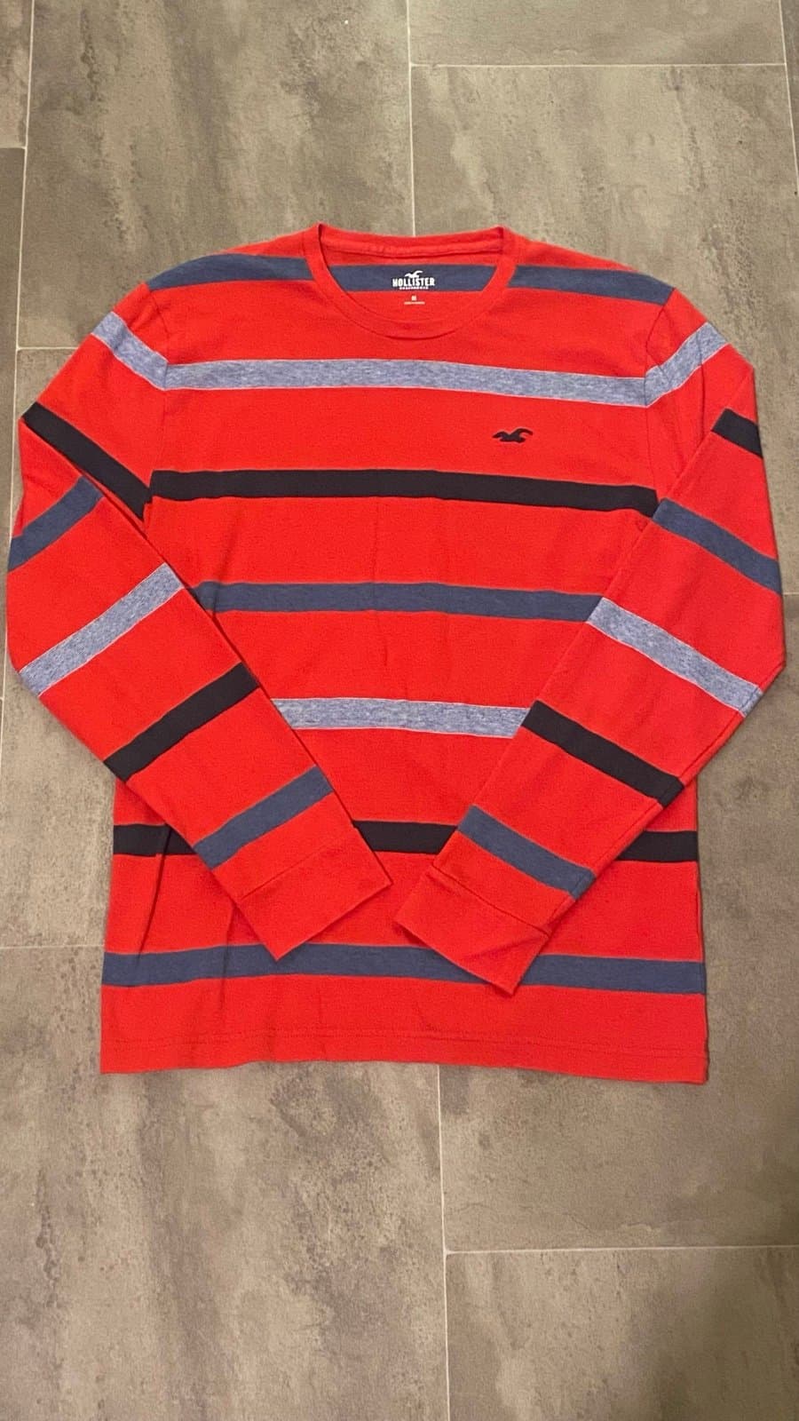 Red blue grey stripped Hollister medium long sleeve shirt
