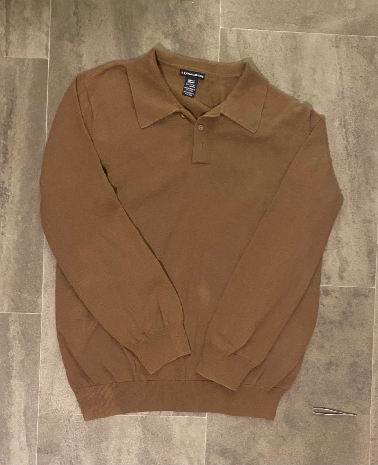 Vintage Brown Knightsbridge Mens Large polo long sleeve shirt