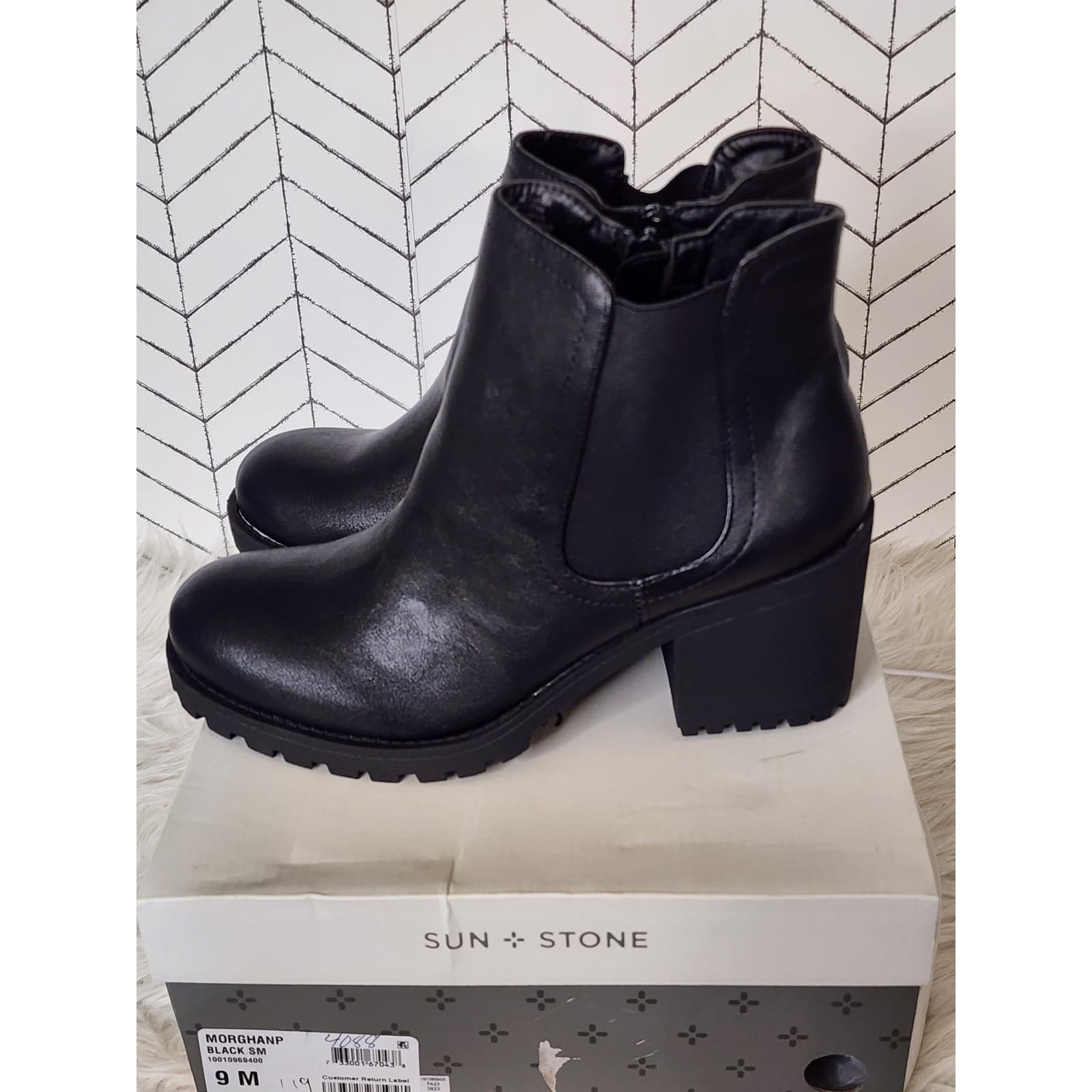 Sun + Stone Morghan Women Chelsea Booties Lug Sole Ankle Zip Boots - Size 9.5 M - Thumbnail 2