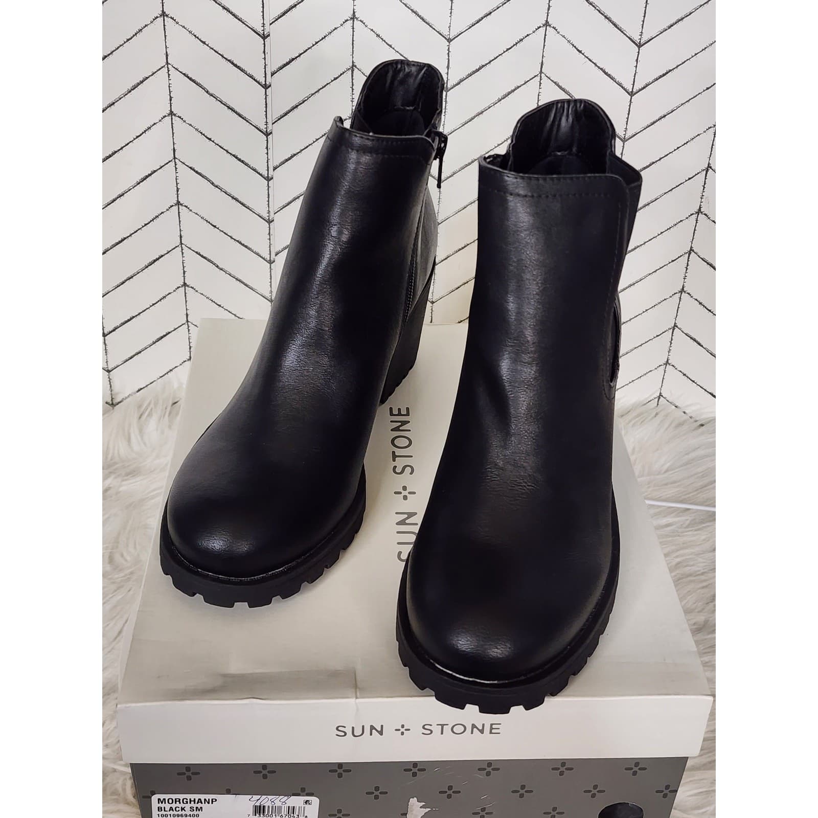 Sun + Stone Morghan Women Chelsea Booties Lug Sole Ankle Zip Boots - Size 9.5 M - Thumbnail 4