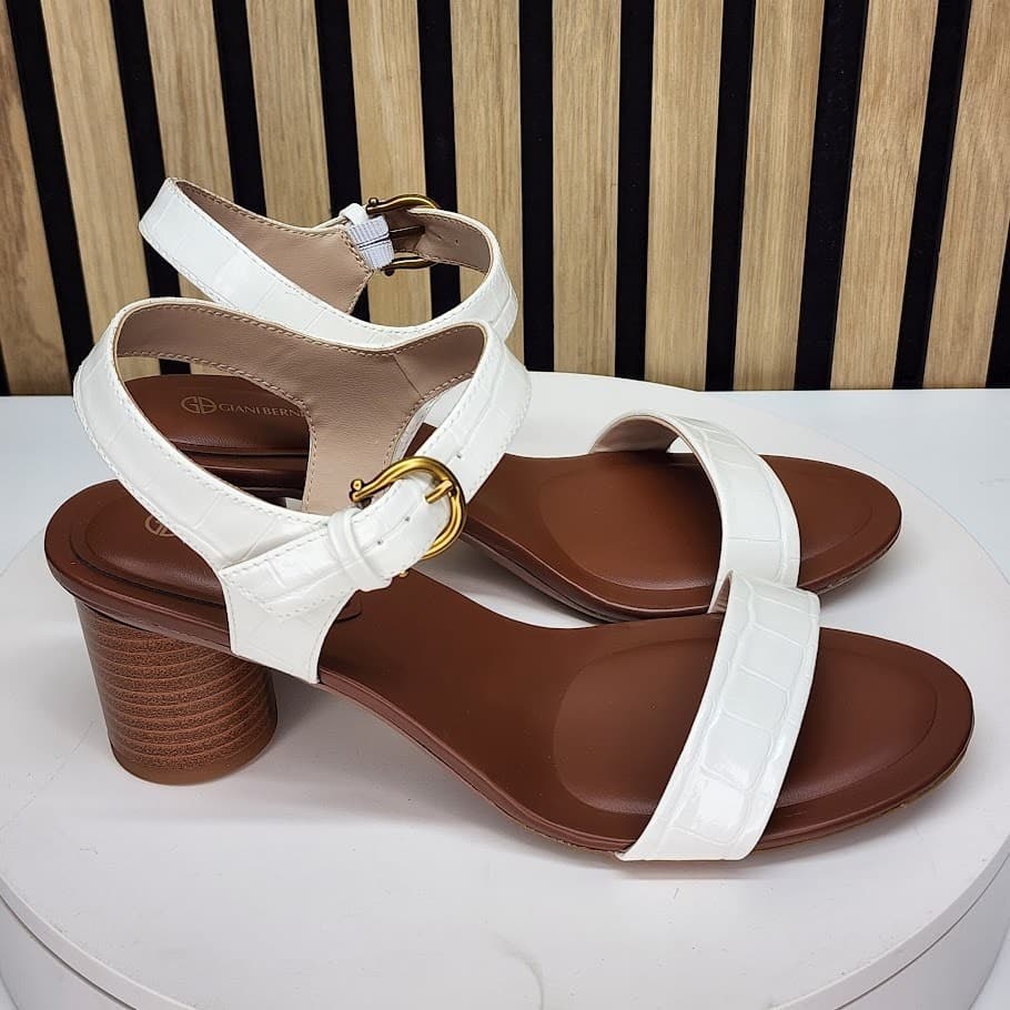 NEW - Giani Bernini Hadleyy Women’s White Croc Strappy Sandals Heel Size 8 M - Thumbnail 2