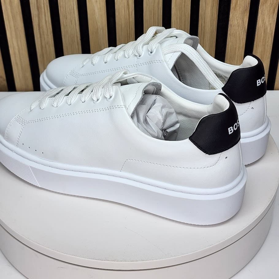NEW - BOSS Hugo Boss Colyn Men’s White Sneakers Tennis Style Shoes Size 7 - Thumbnail 3