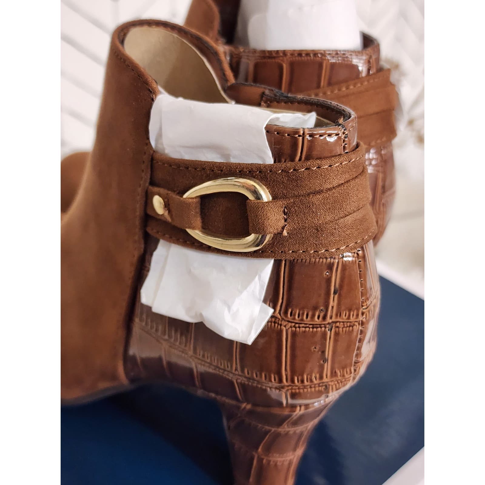 Karen Scott Koraa Strapped Booties for Women – Brown with Croc - Size 7.5 M - Thumbnail 9