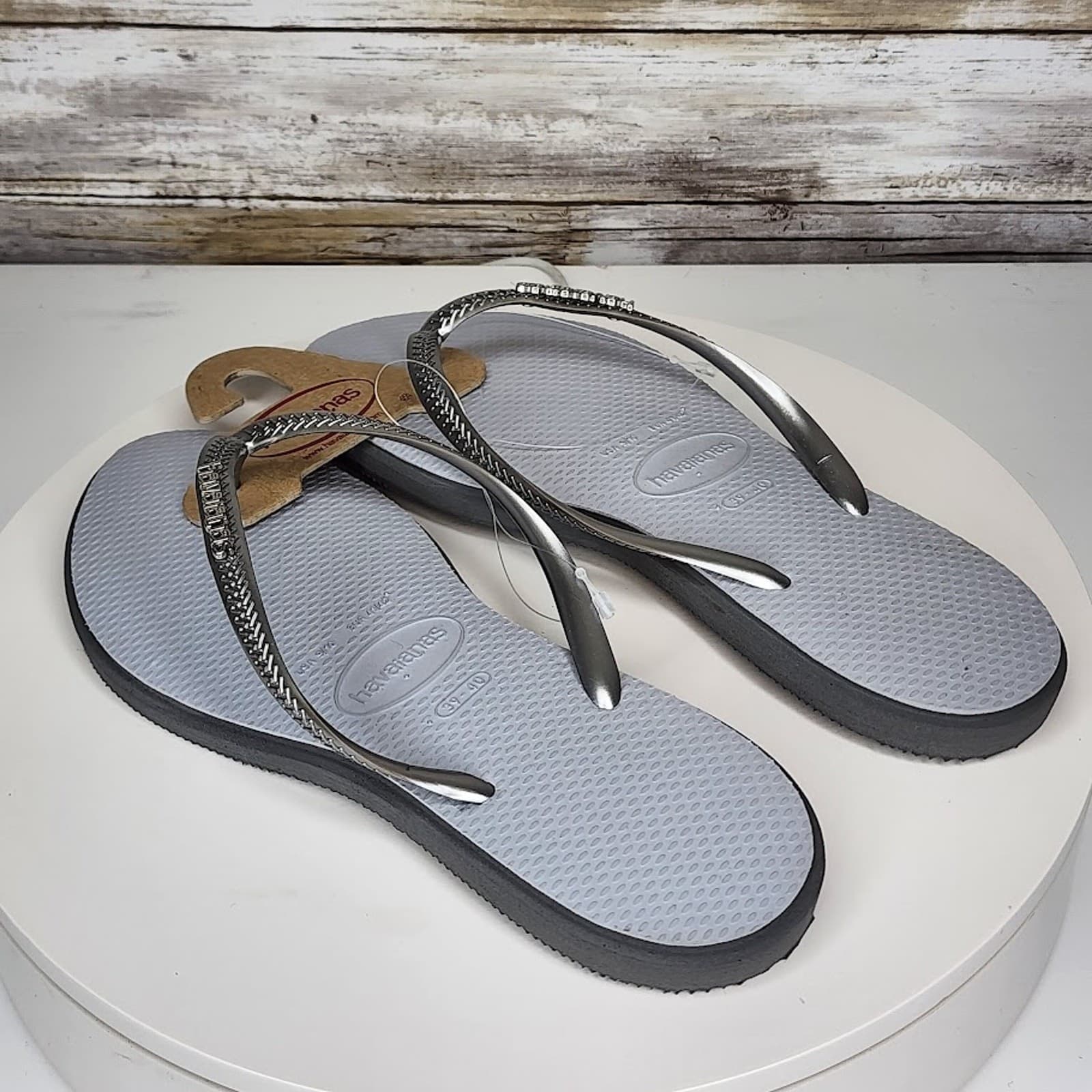 NEW - Havaianas Slim Point Women’s Steel Grey Flip Flops Sandals Size 11/12 - Thumbnail 3