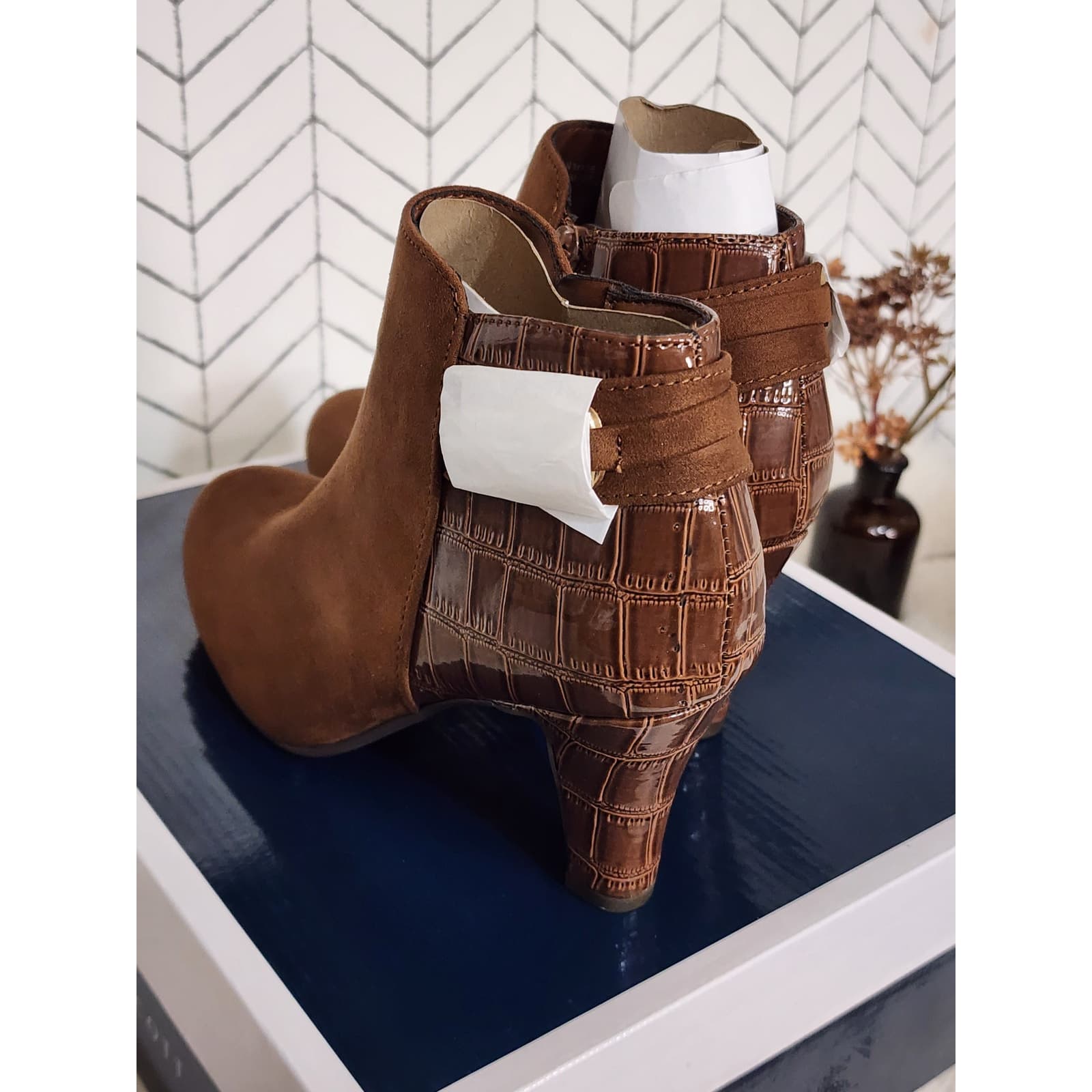 Karen Scott Koraa Strapped Booties for Women – Brown with Croc - Size 7.5 M - Thumbnail 8