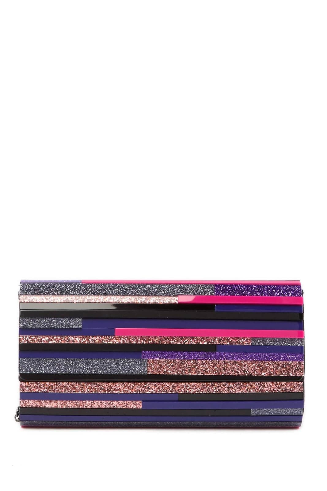 Sondra Roberts Purple Lucite Glitter Combo Hardshell Chain Crossbody Clutch - Thumbnail 4